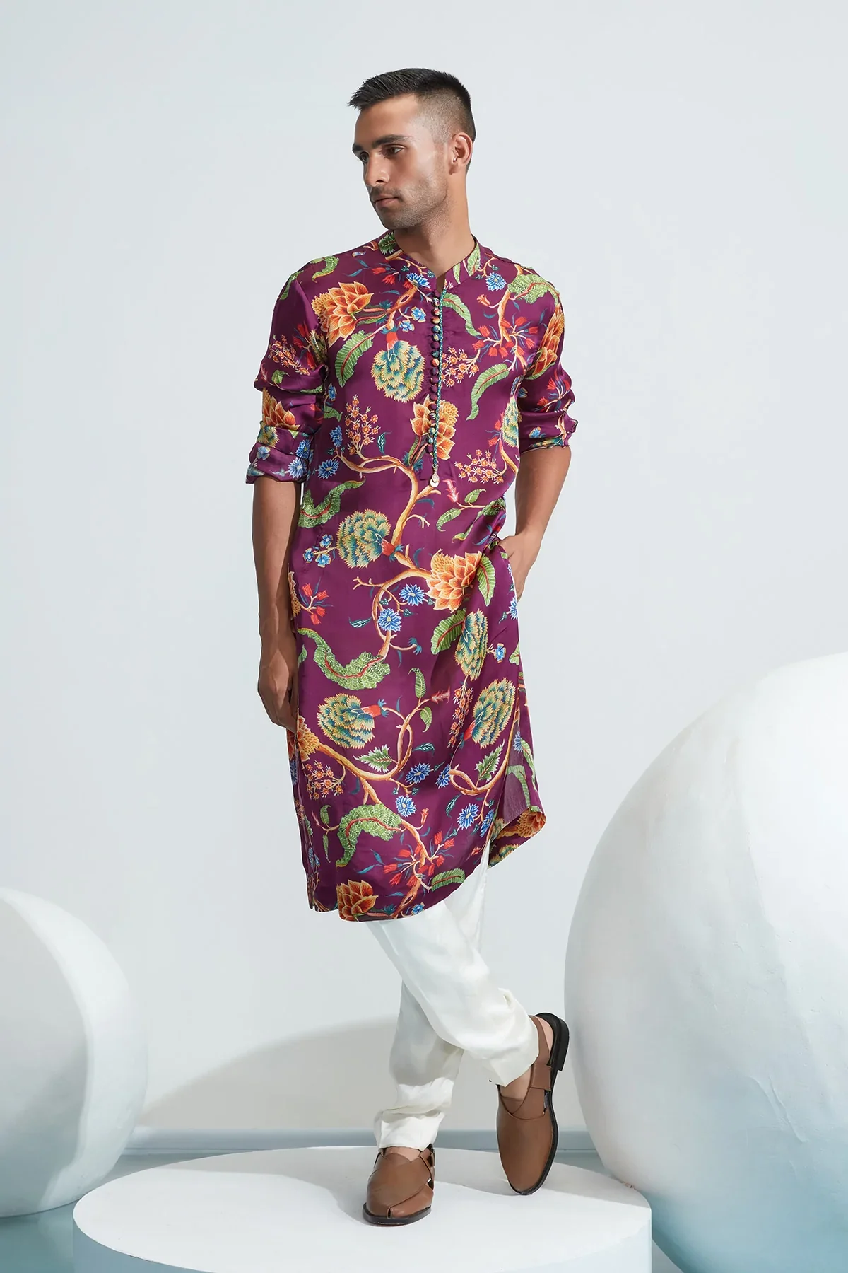Omar Purple Printed Kurta - Image 4