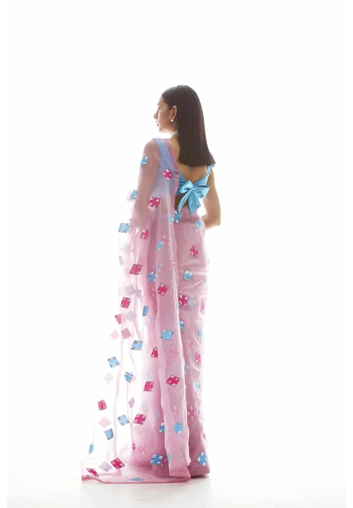 Onion Pink Applique Saree Set - Image 2