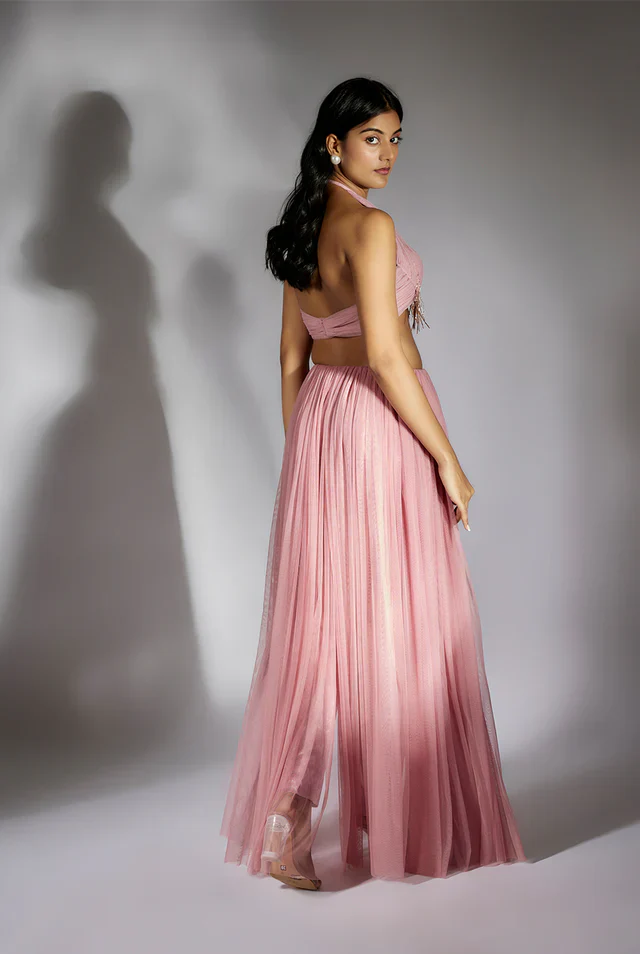 Onion Pink Embroidered Ruched Pant Set - Image 4