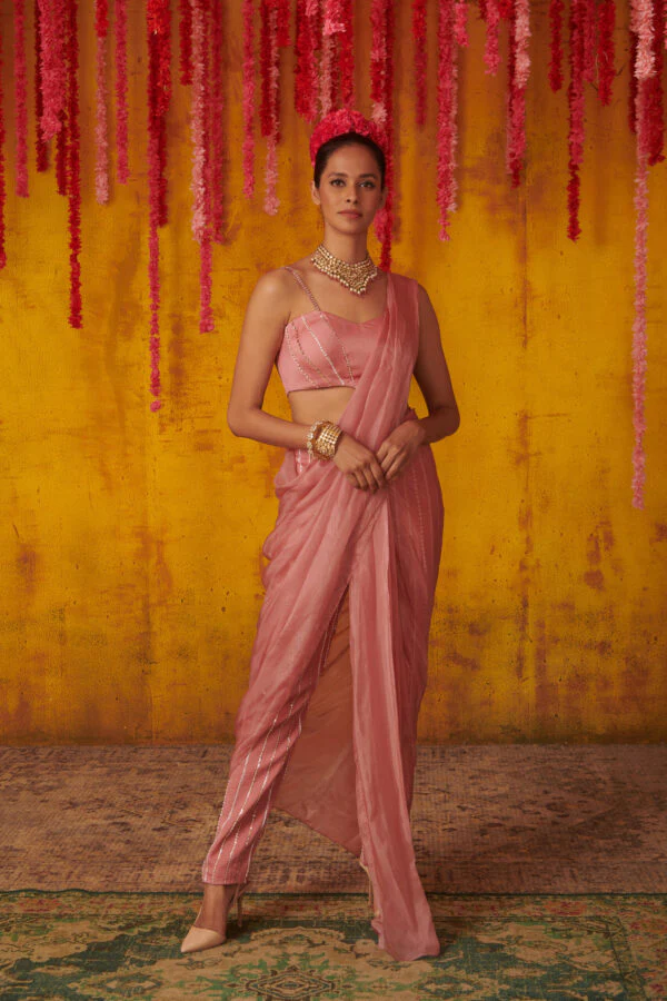 Onion Pink Pant Saree Set - Image 2