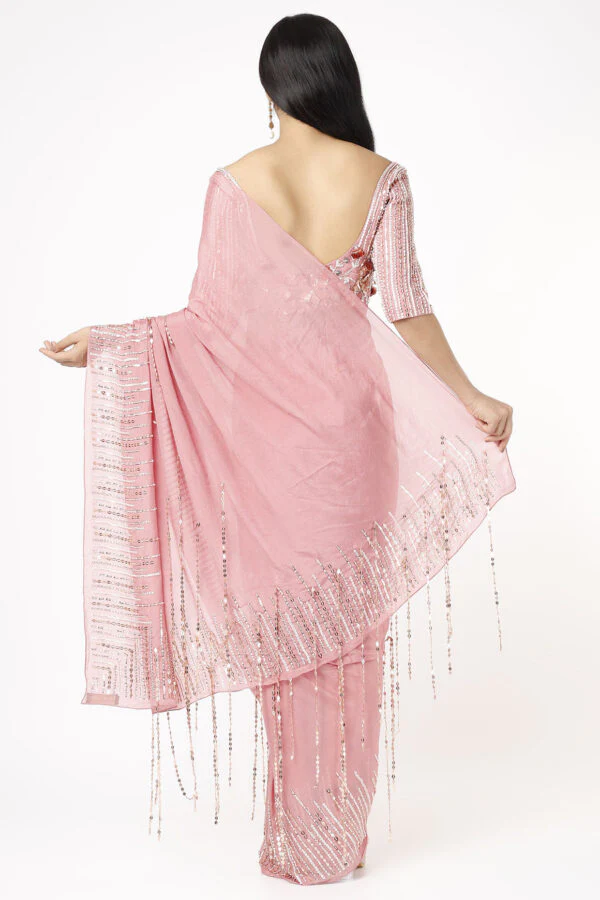 Onion Pink Tassel Saree - Image 2