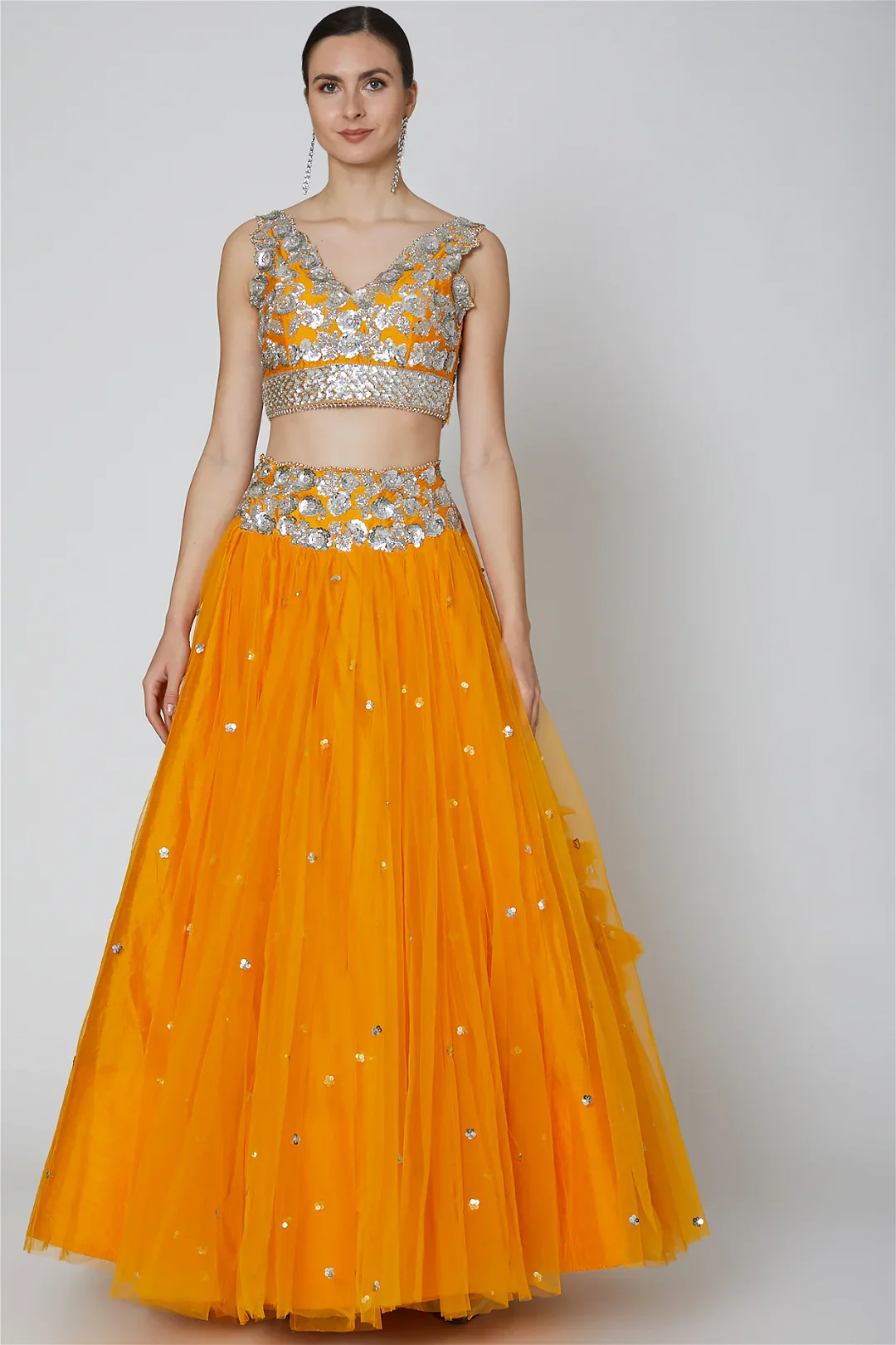Orange Embroidered Lehenga Set - Image 3