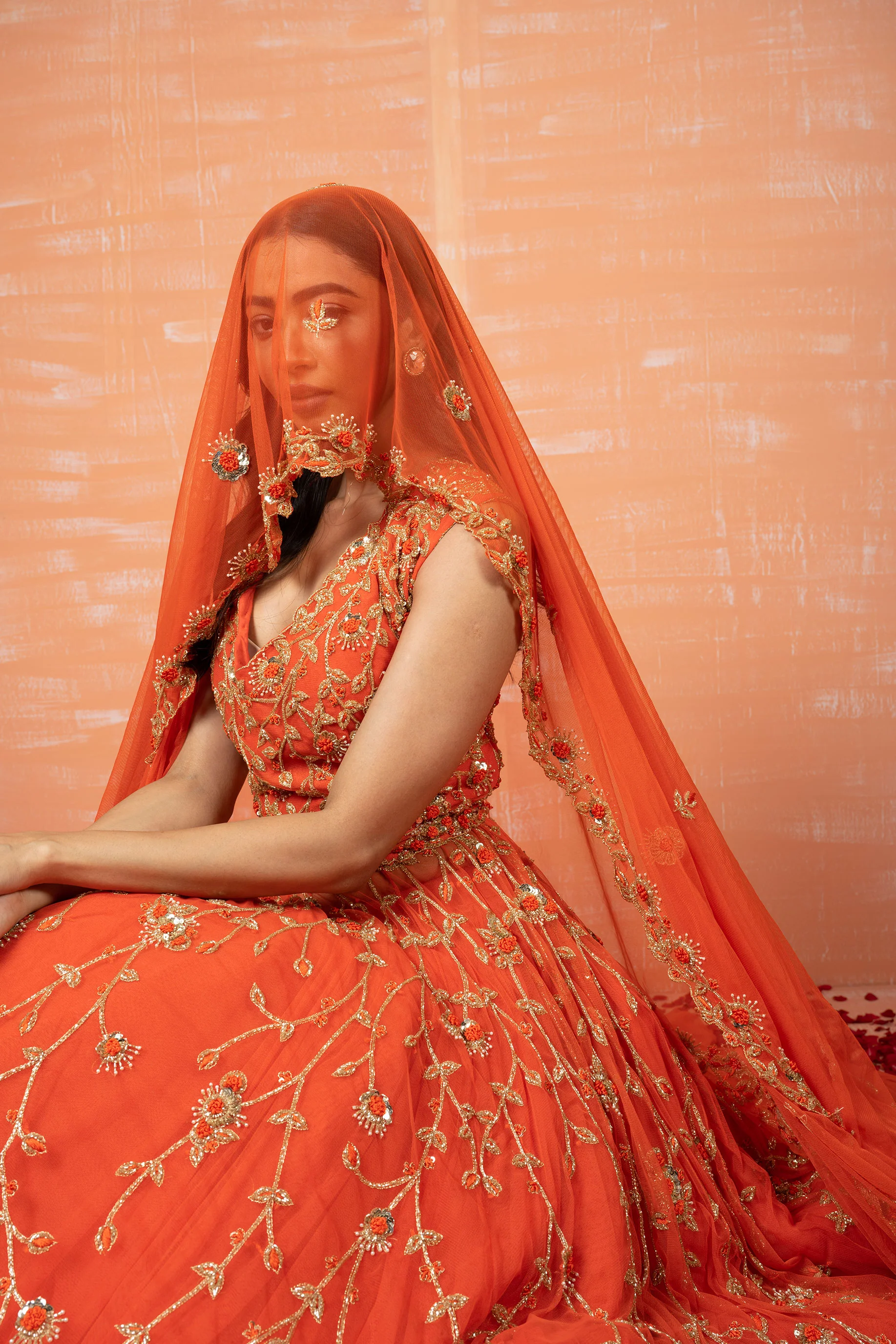 Orange Embroidered Lehenga Set - Image 3