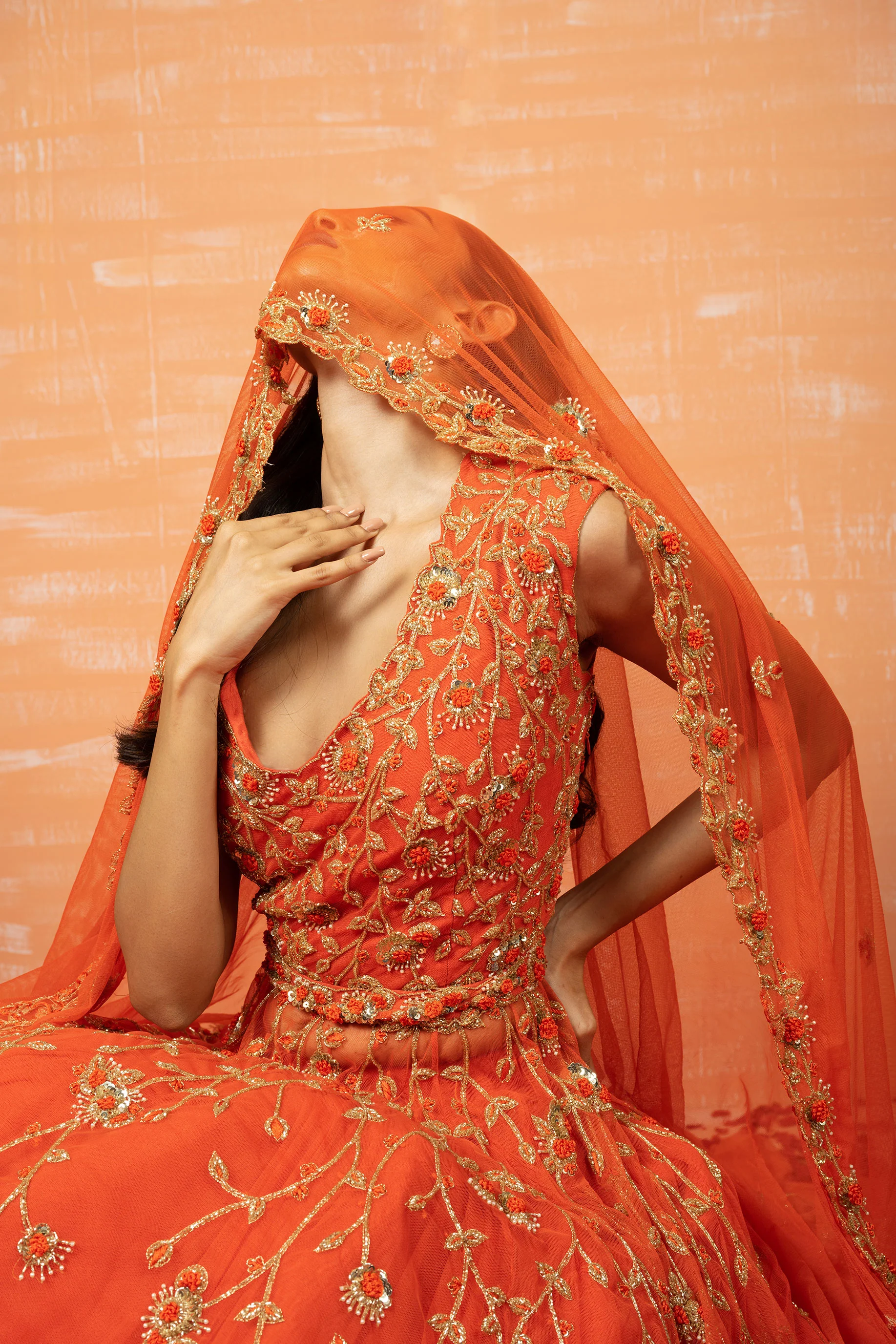 Orange Embroidered Lehenga Set - Image 4
