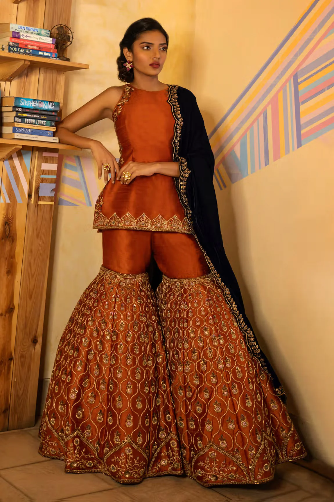 Orange Raw Silk Embroidered Kurta Set