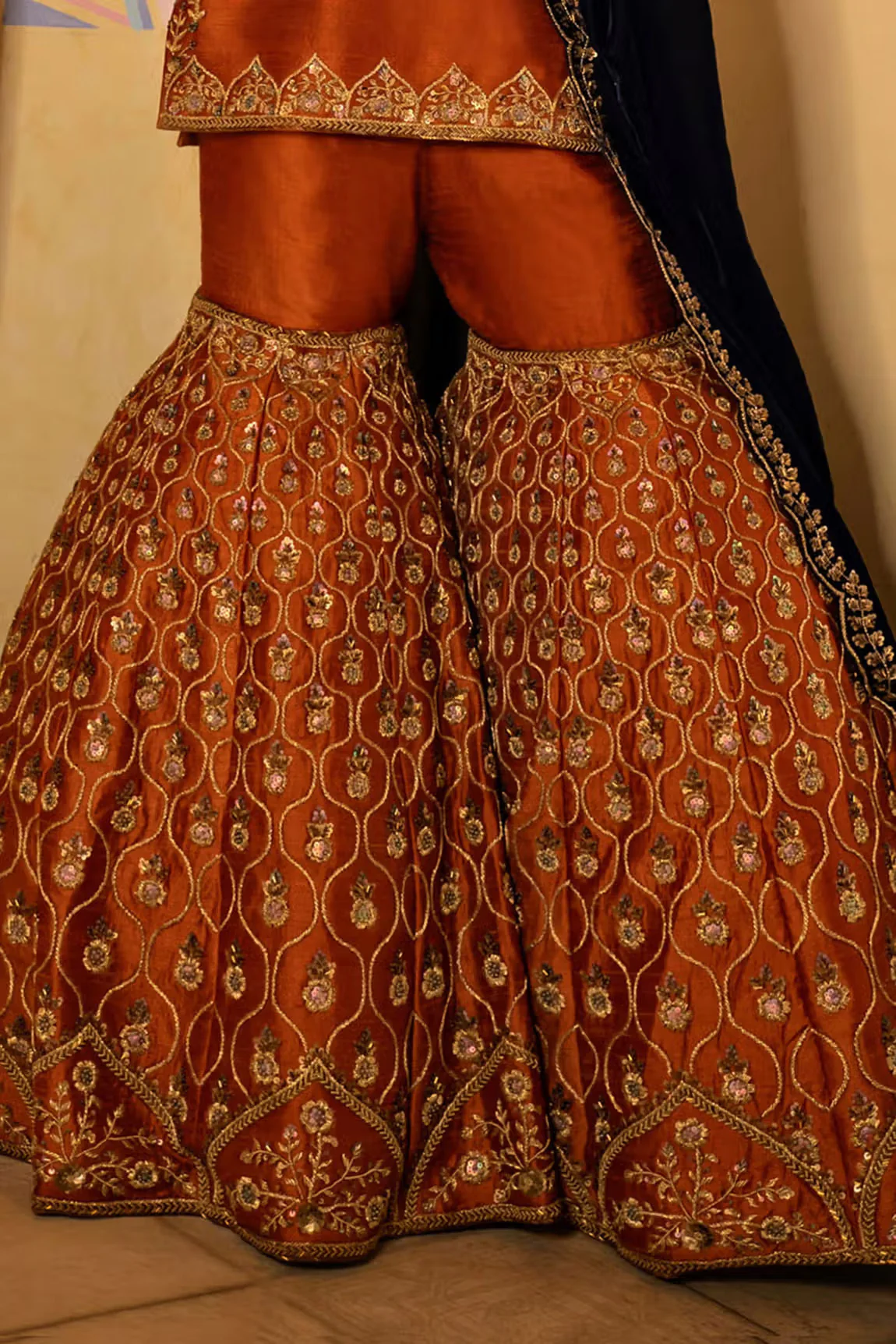 Orange Raw Silk Embroidered Kurta Set - Image 4