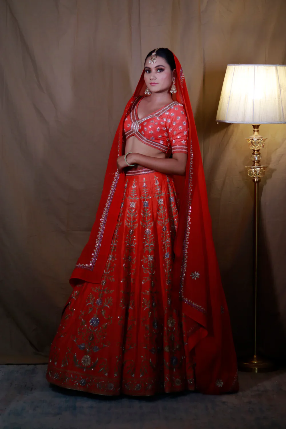 Orange Red Lehenga Set - Image 2