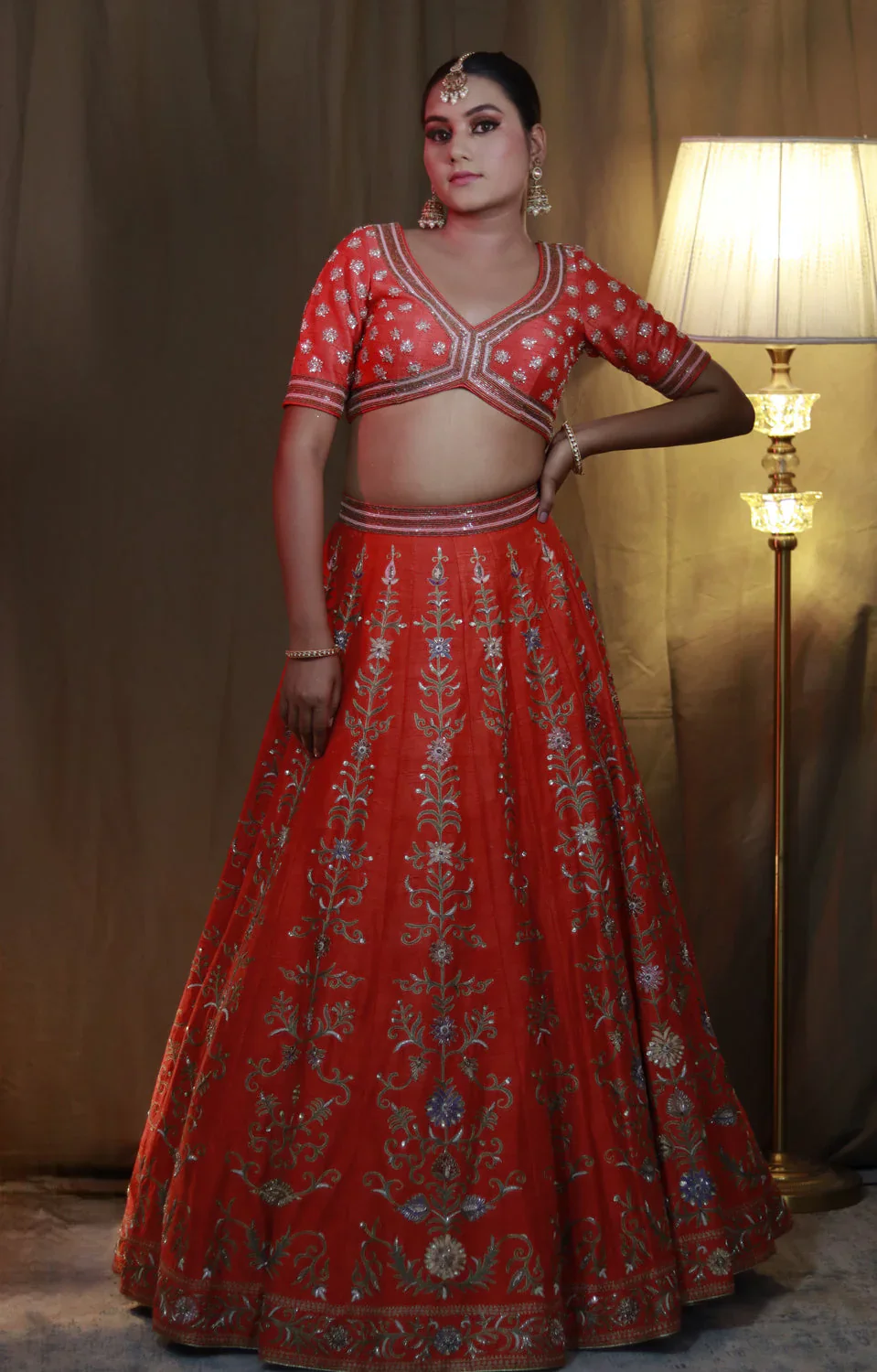 Orange Red Lehenga Set - Image 5