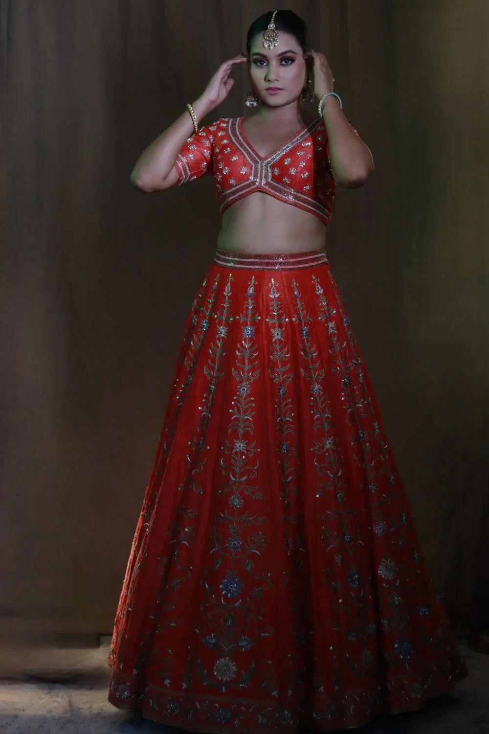 Orange Red Lehenga Set - Image 6