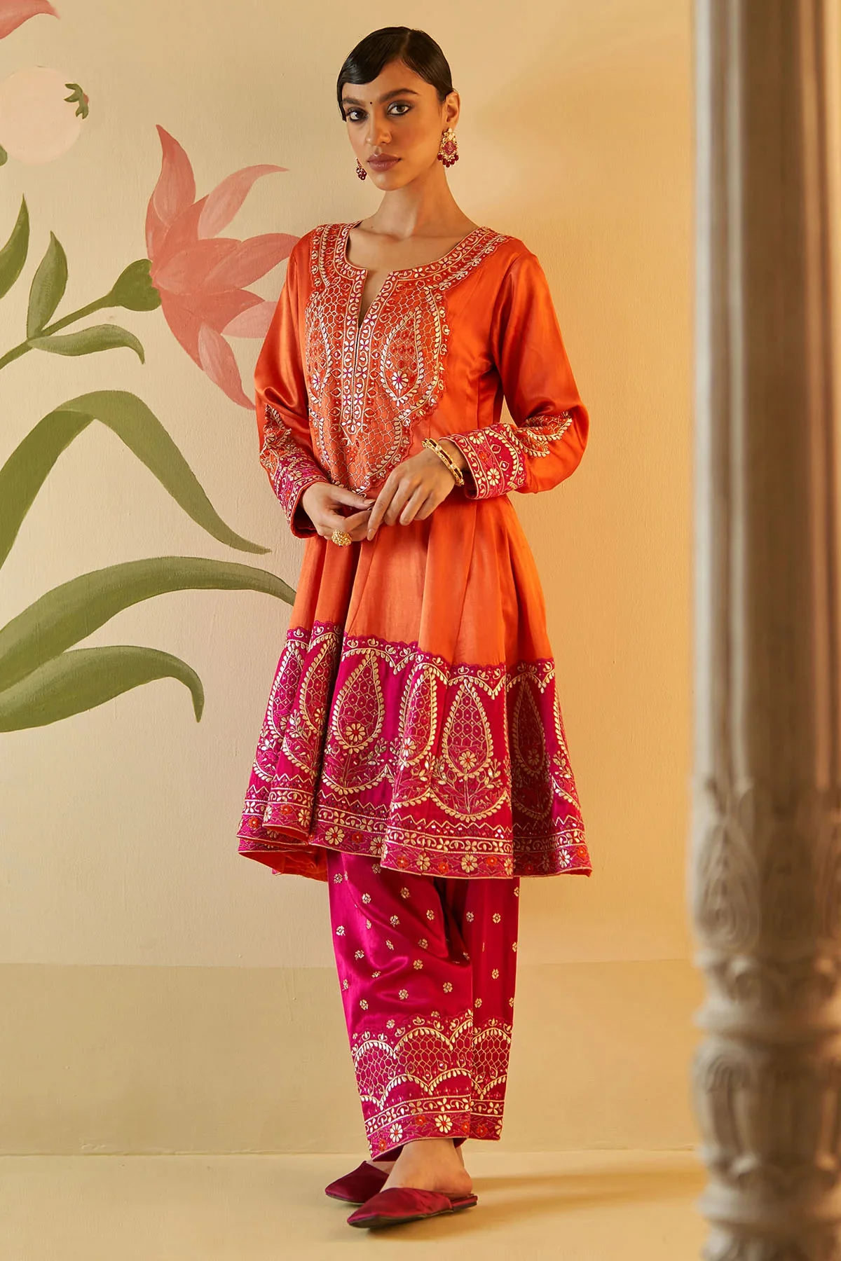 Orange Satin Silk Anarkali Set - Image 11