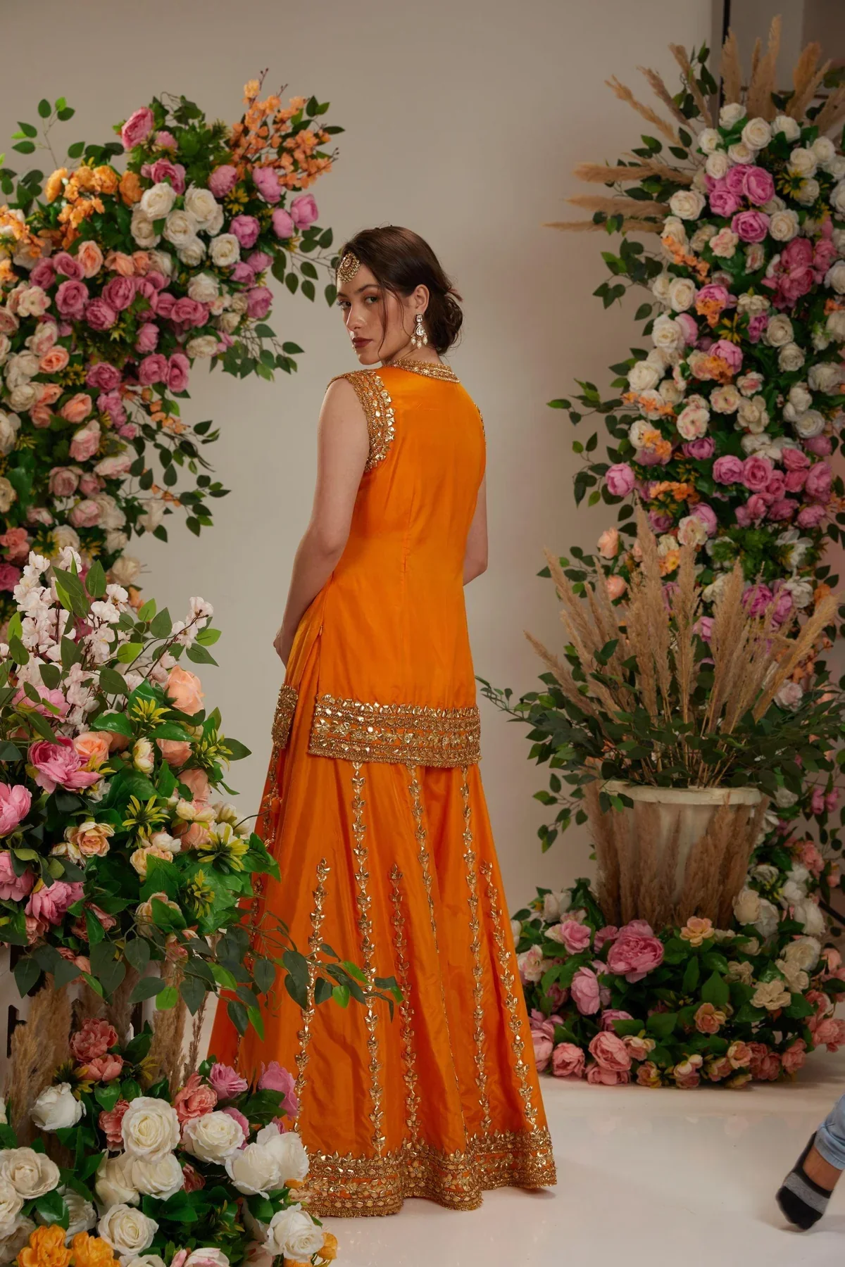 Orange Short Kurti with Sharara and Dupatta - Image 4