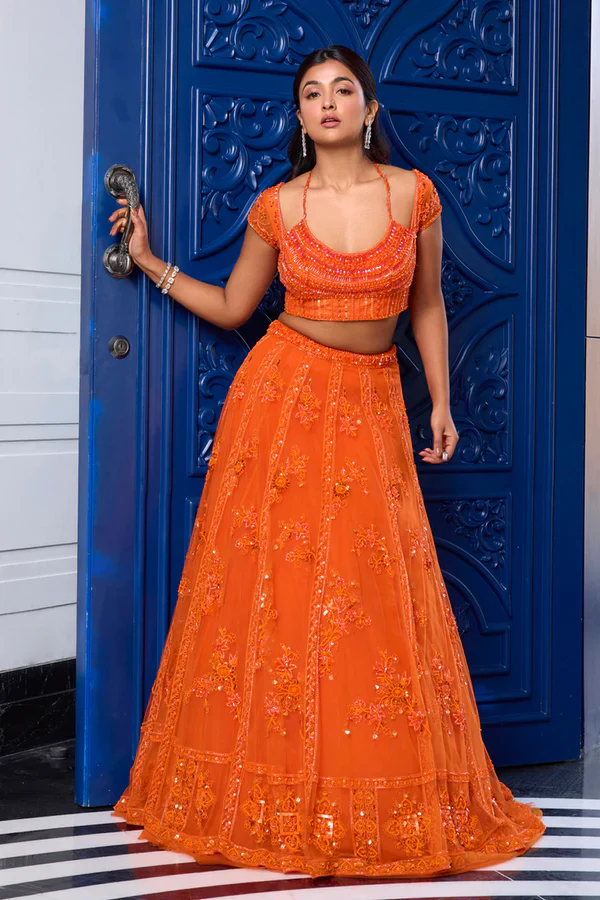 Orange Tonal Embroidered Lehenga Set - Image 2