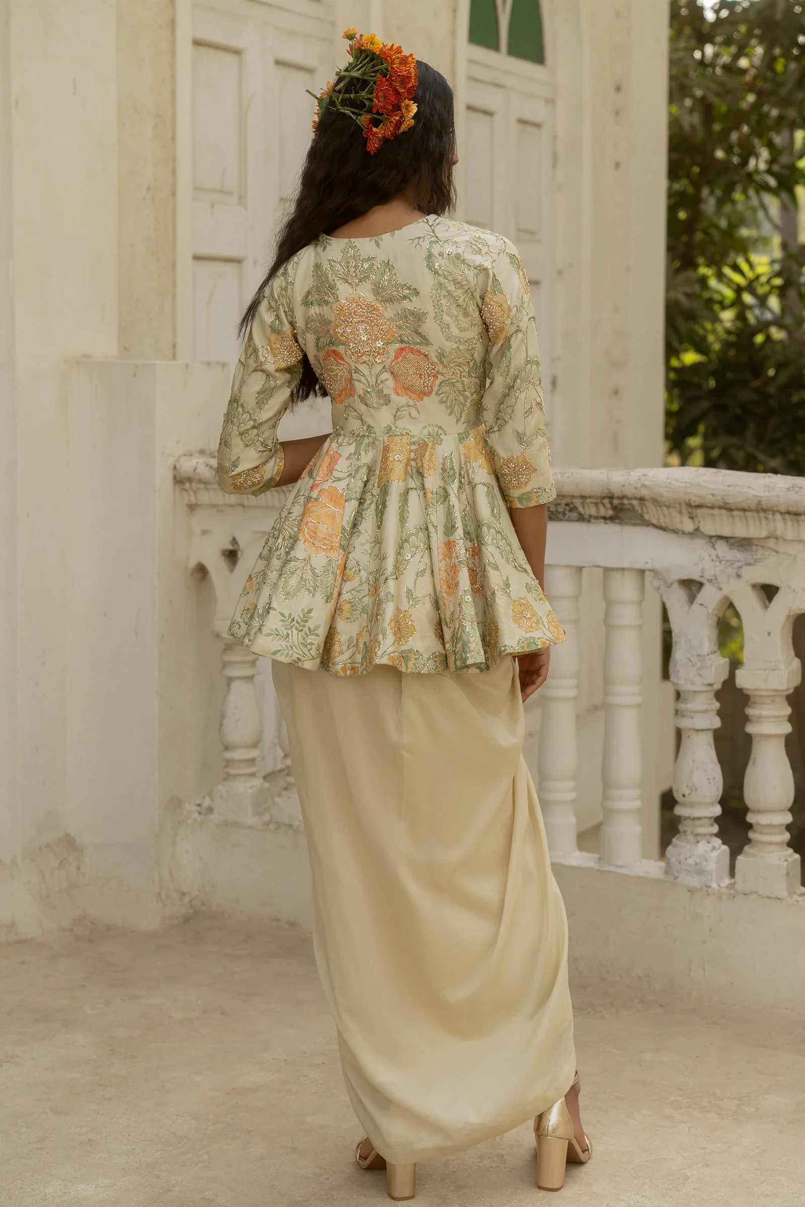 P&H Signature Printed Peplum With a Pre-Draped Skirt - Image 4
