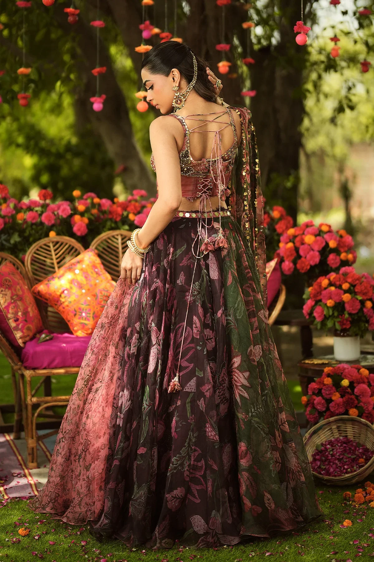 PALAK - Hand Embroidered Corset Top Dupatta Lace Detailing Lehenga - Image 10