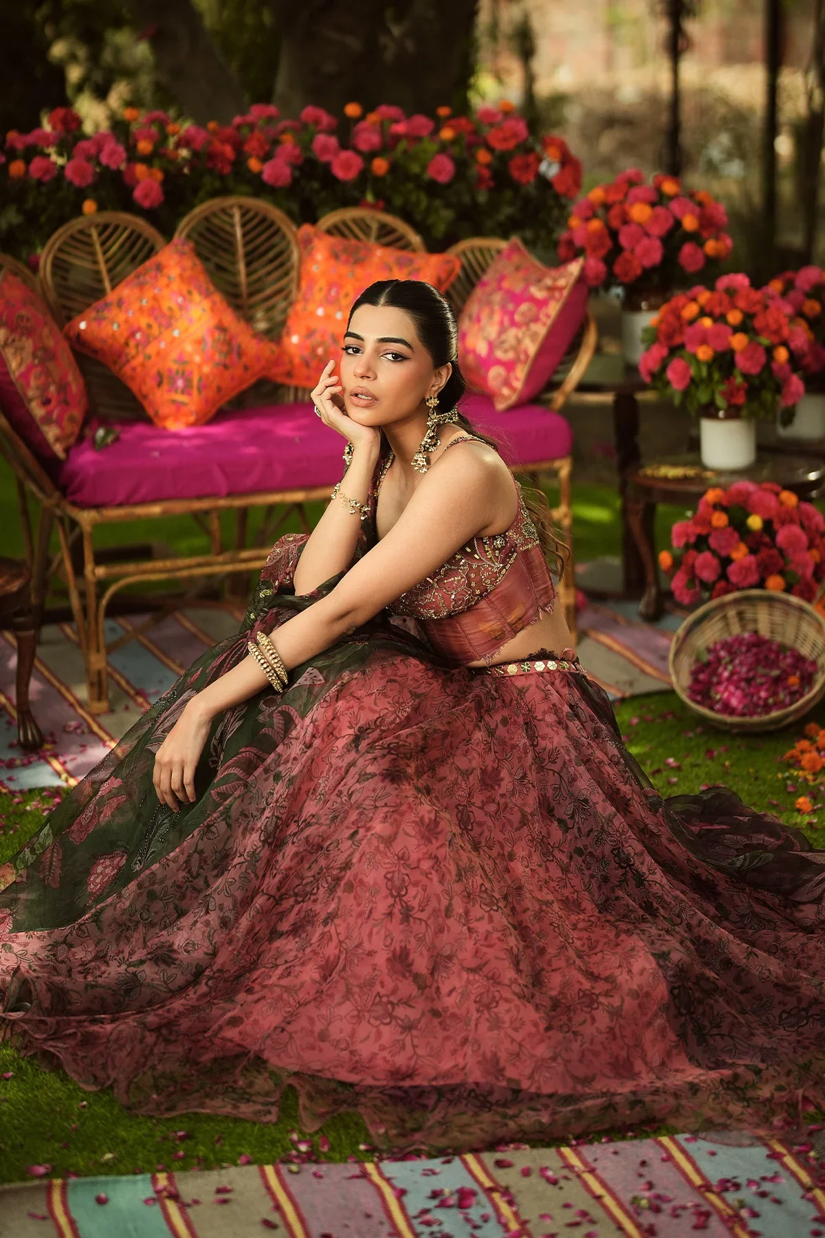 PALAK - Hand Embroidered Corset Top Dupatta Lace Detailing Lehenga - Image 4