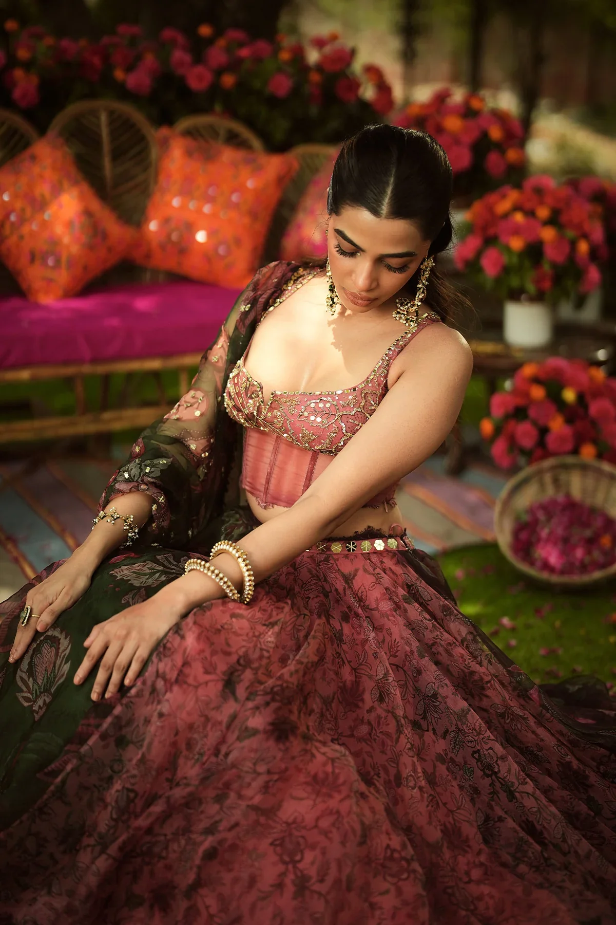 PALAK - Hand Embroidered Corset Top Dupatta Lace Detailing Lehenga - Image 5