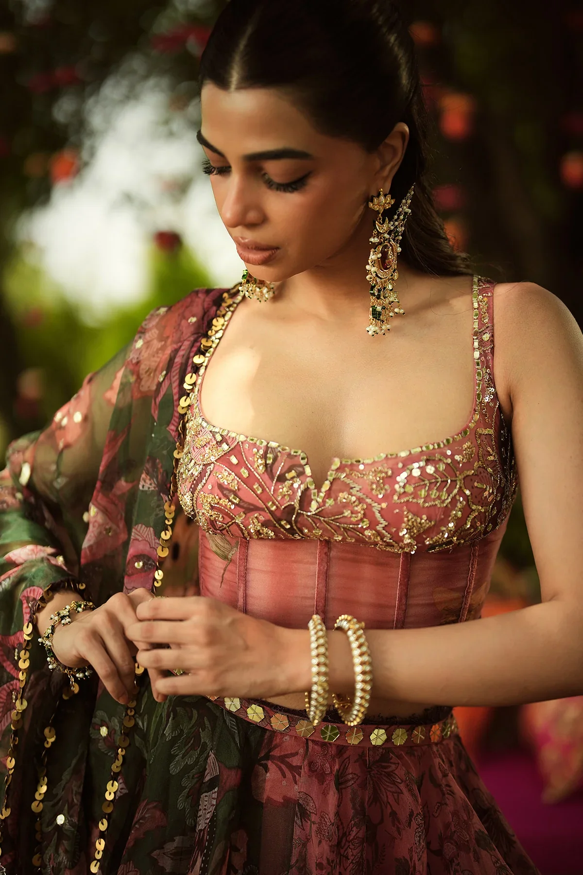 PALAK - Hand Embroidered Corset Top Dupatta Lace Detailing Lehenga - Image 6