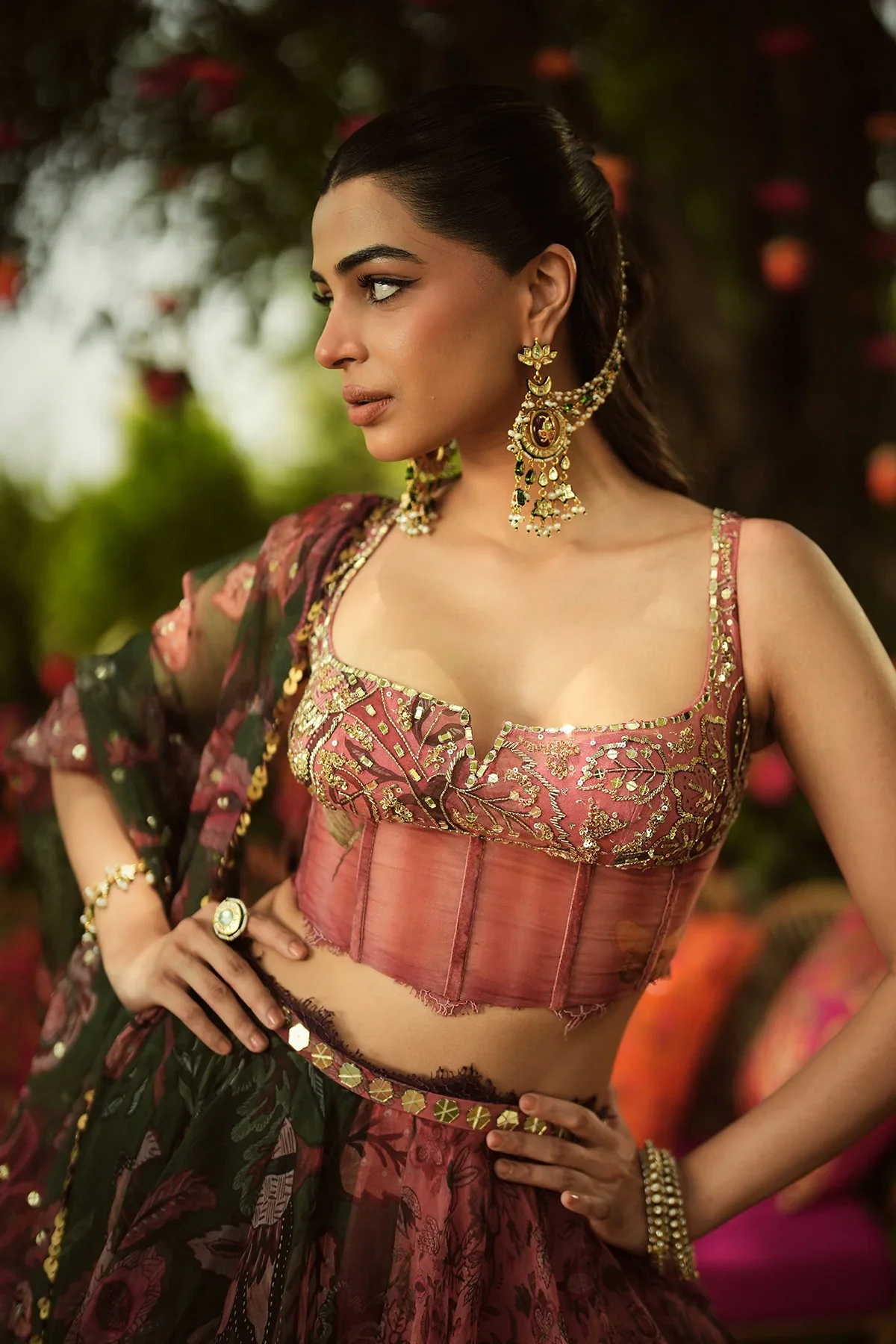 PALAK - Hand Embroidered Corset Top Dupatta Lace Detailing Lehenga - Image 7