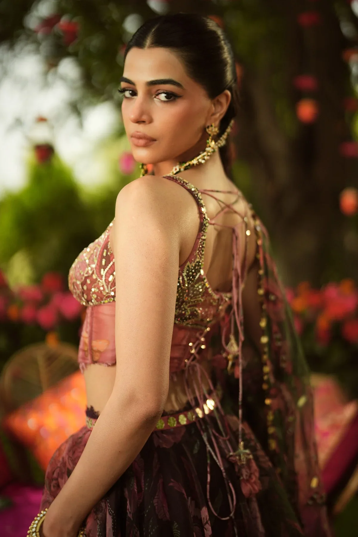 PALAK - Hand Embroidered Corset Top Dupatta Lace Detailing Lehenga - Image 8