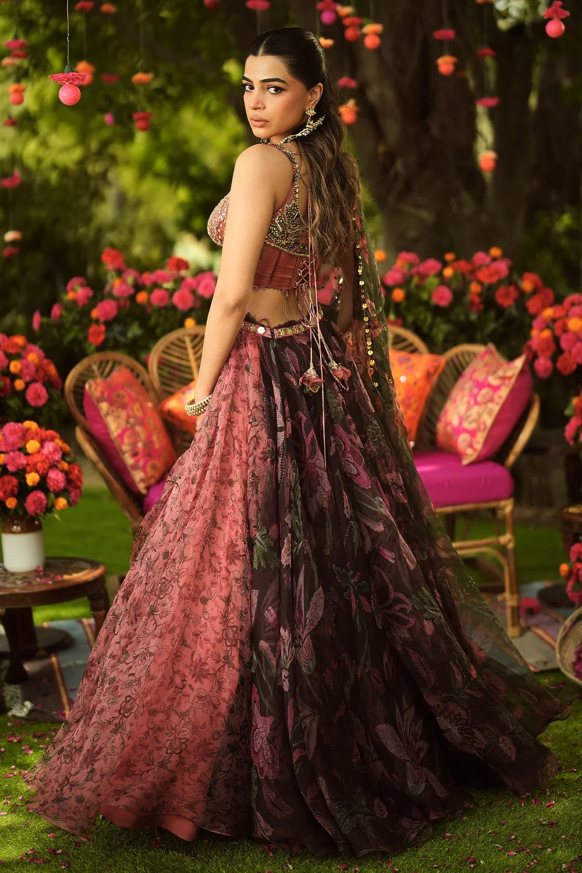 PALAK - Hand Embroidered Corset Top Dupatta Lace Detailing Lehenga - Image 9