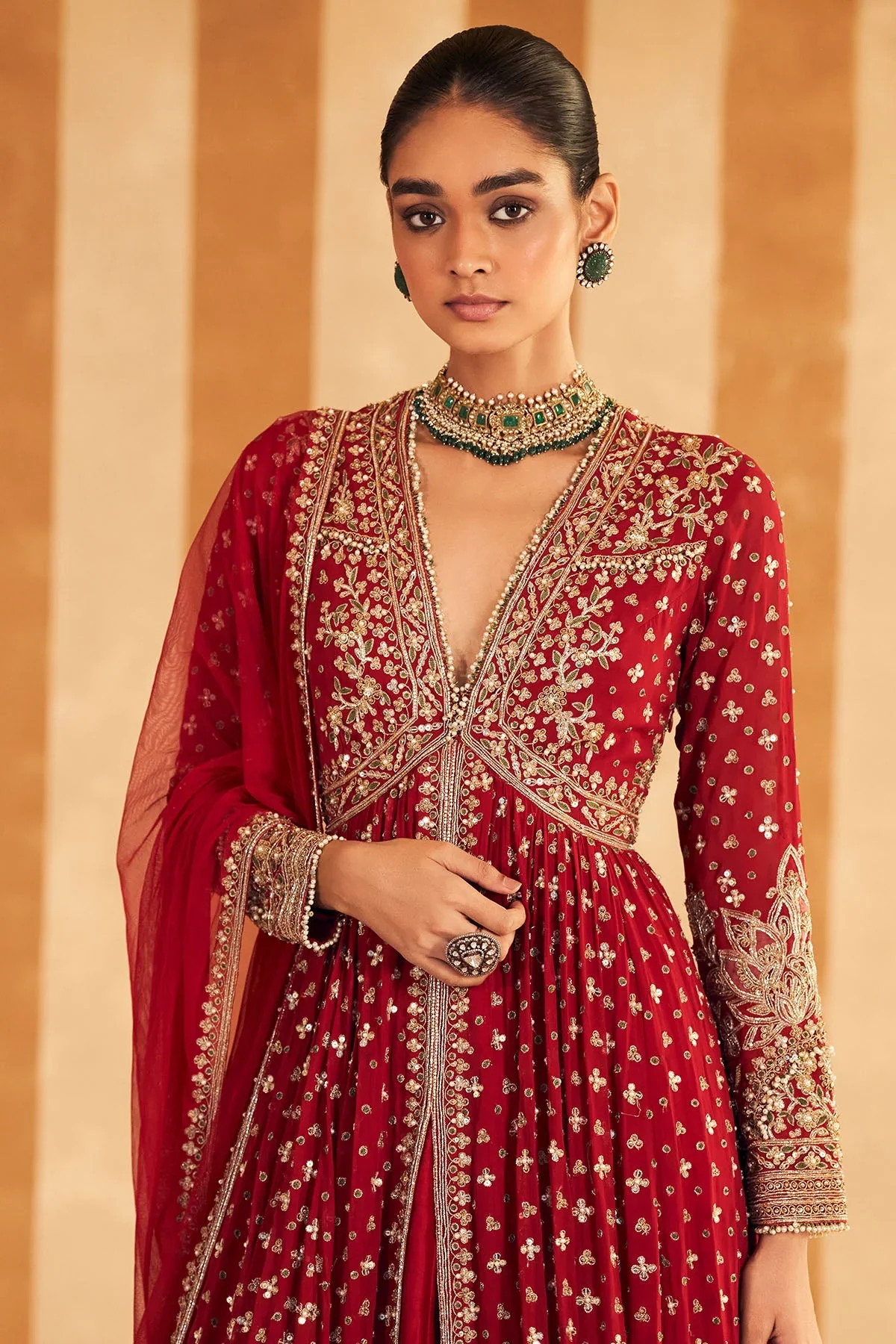 Pareesa - Red Georgette Heavy Embroidered Long Anarkali - Image 2