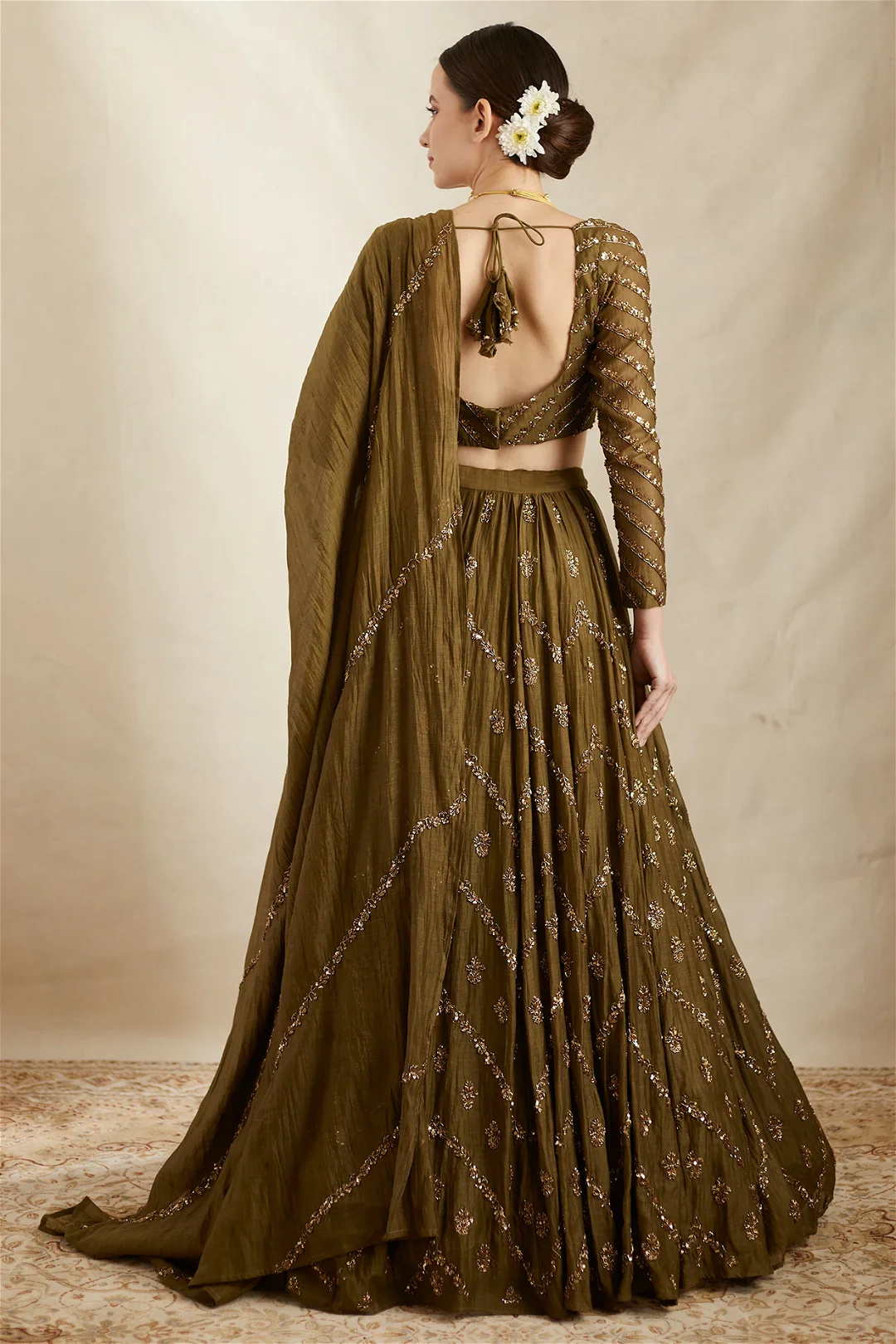 Parrot Green Chanderi Lehenga Set - Image 2
