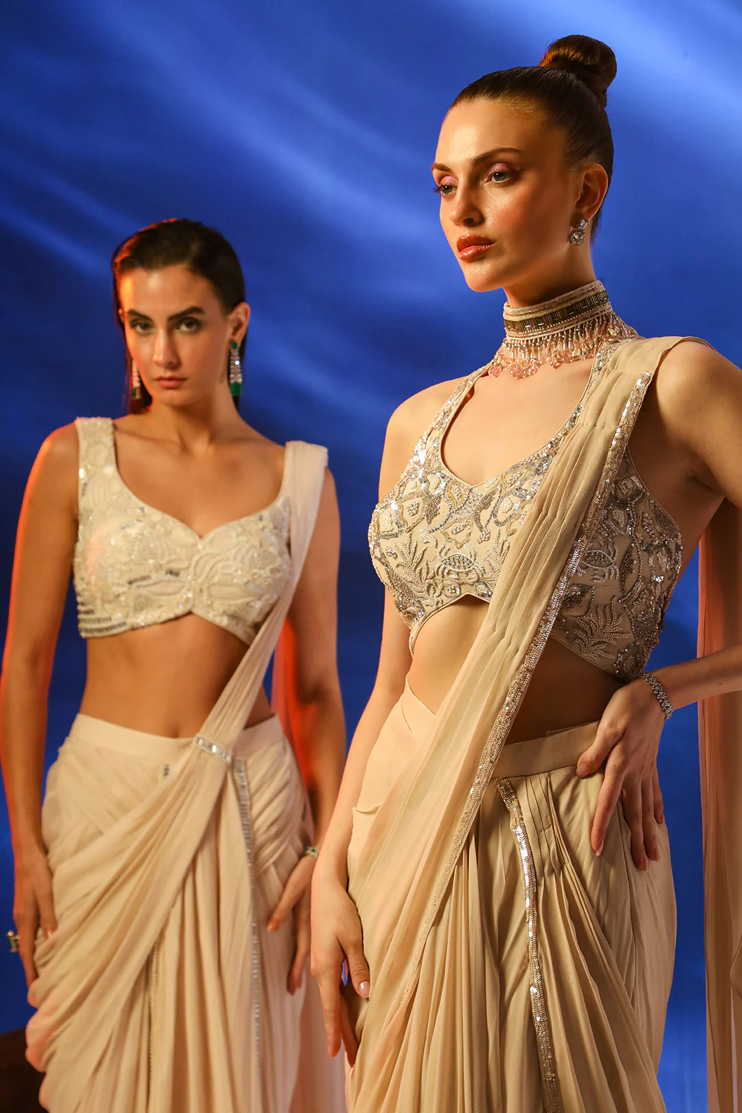 Peach Ceto Pre-draped Saree With Embroidered Blouse - Image 10