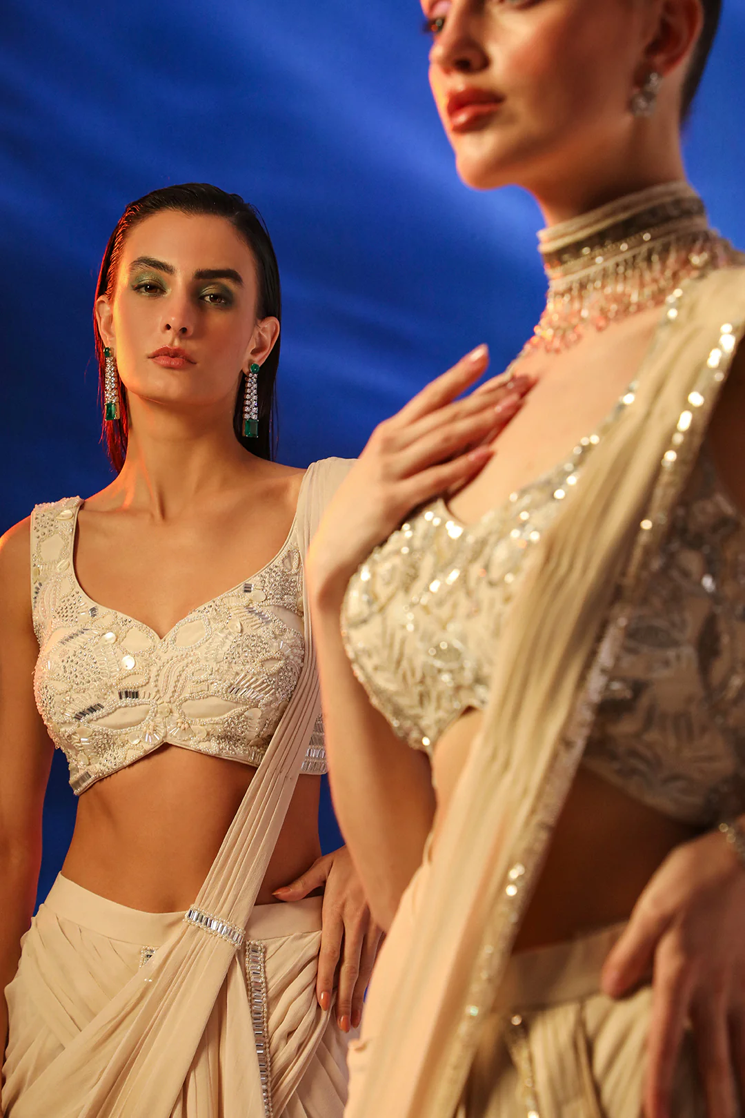 Peach Ceto Pre-draped Saree With Embroidered Blouse - Image 11