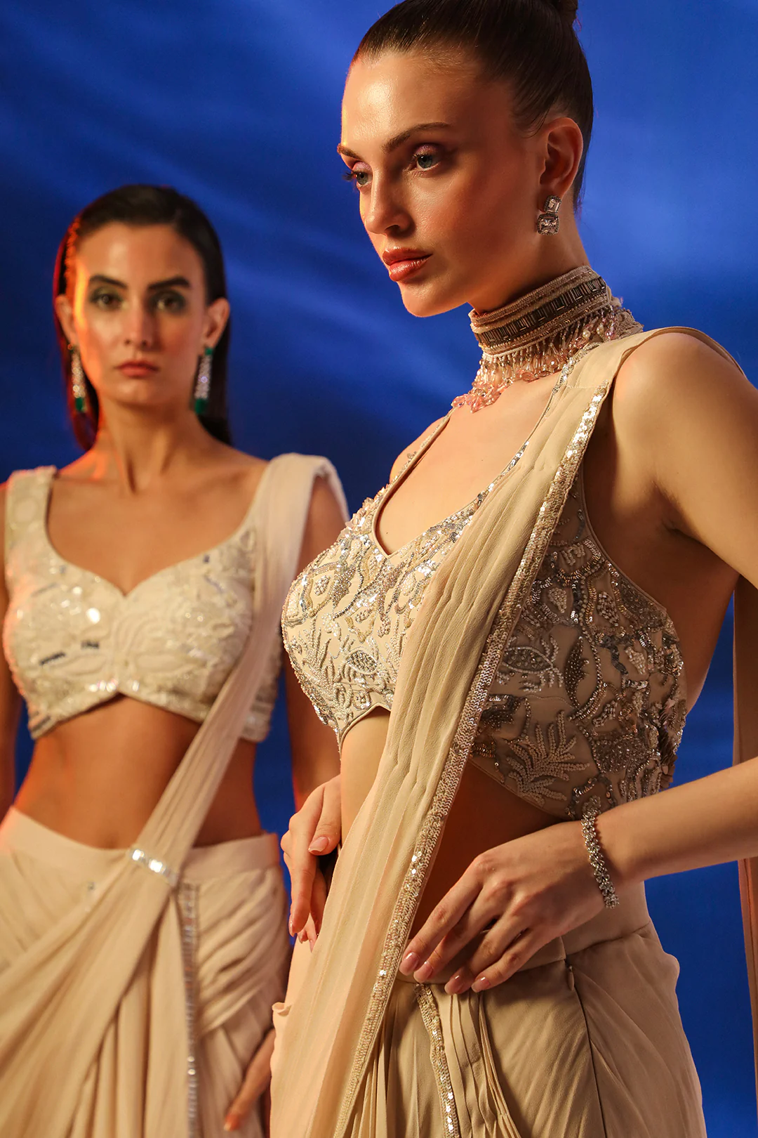 Peach Ceto Pre-draped Saree With Embroidered Blouse - Image 12