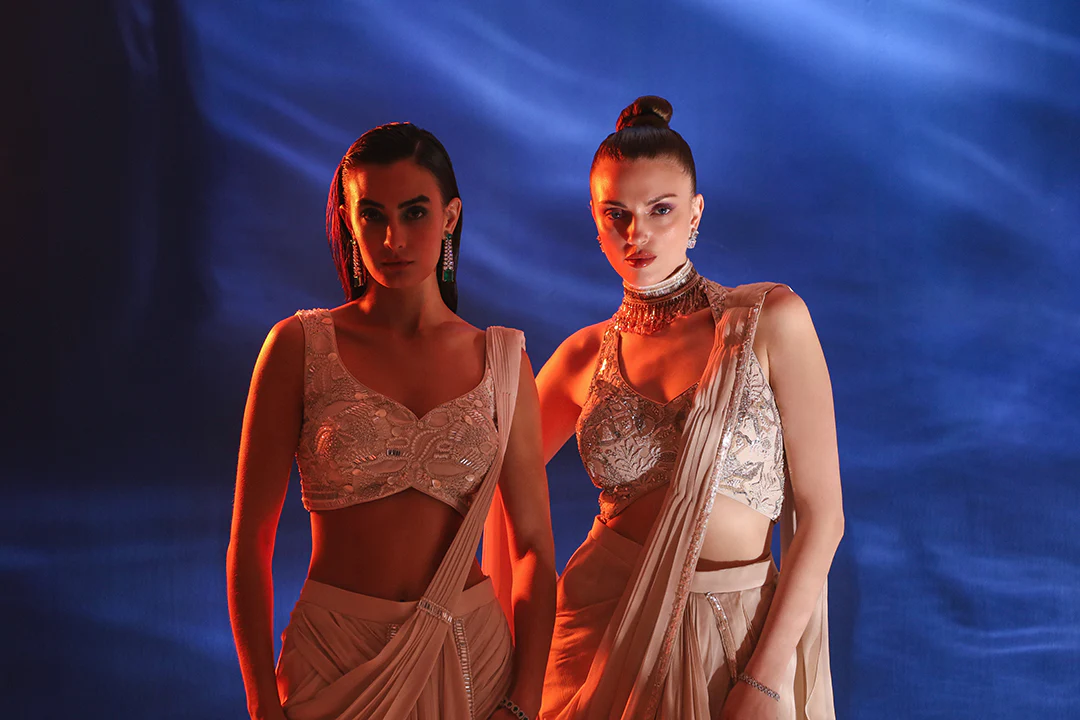 Peach Ceto Pre-draped Saree With Embroidered Blouse - Image 14