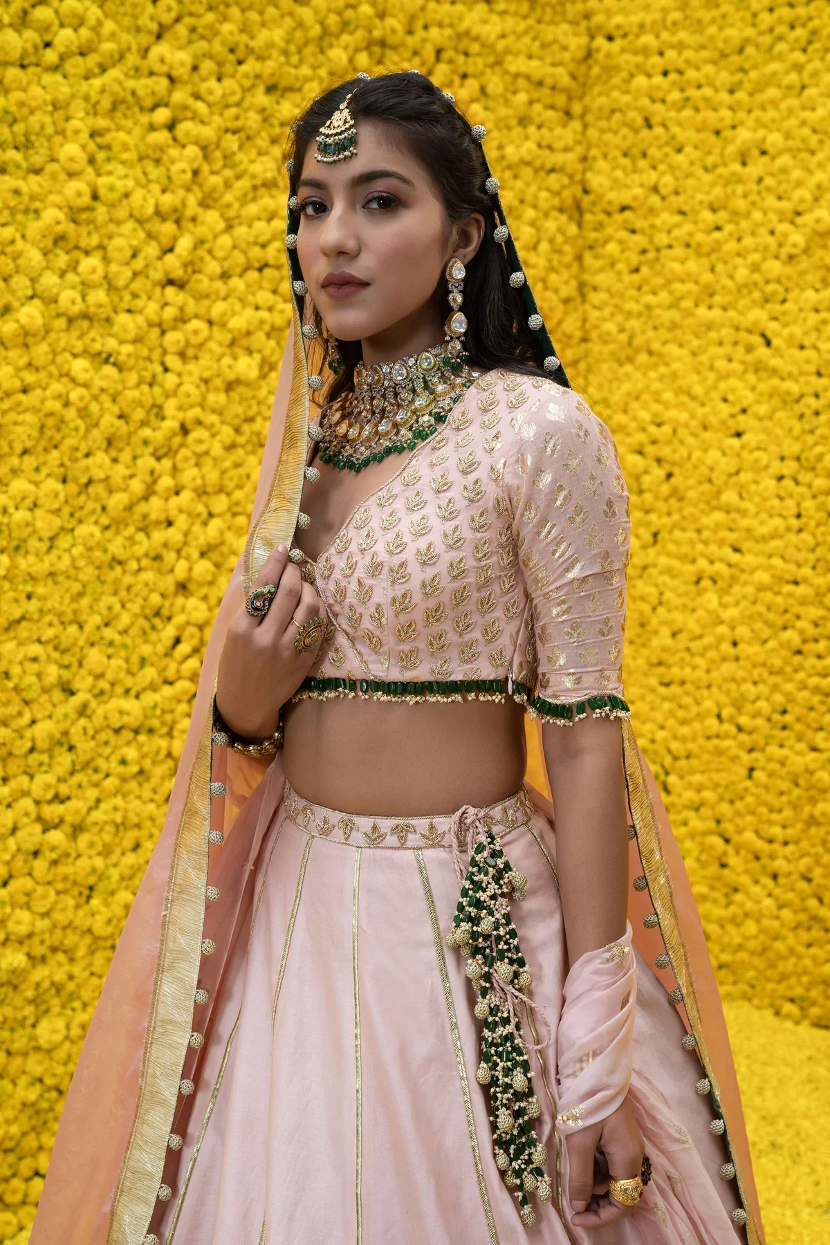 Peach Ehsaas Banarasi Chanderi Lehenga Set - Image 3