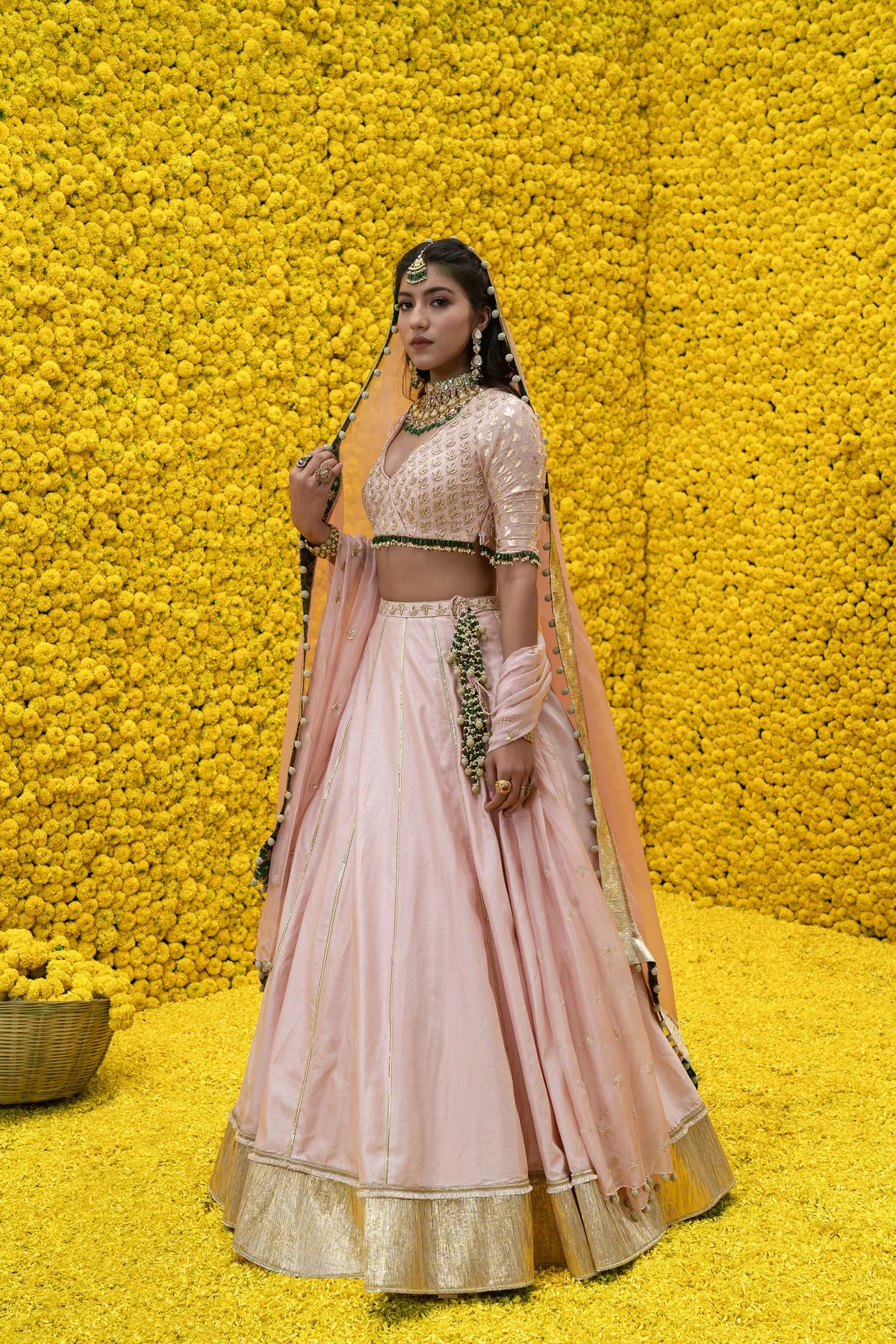 Peach Ehsaas Banarasi Chanderi Lehenga Set - Image 4