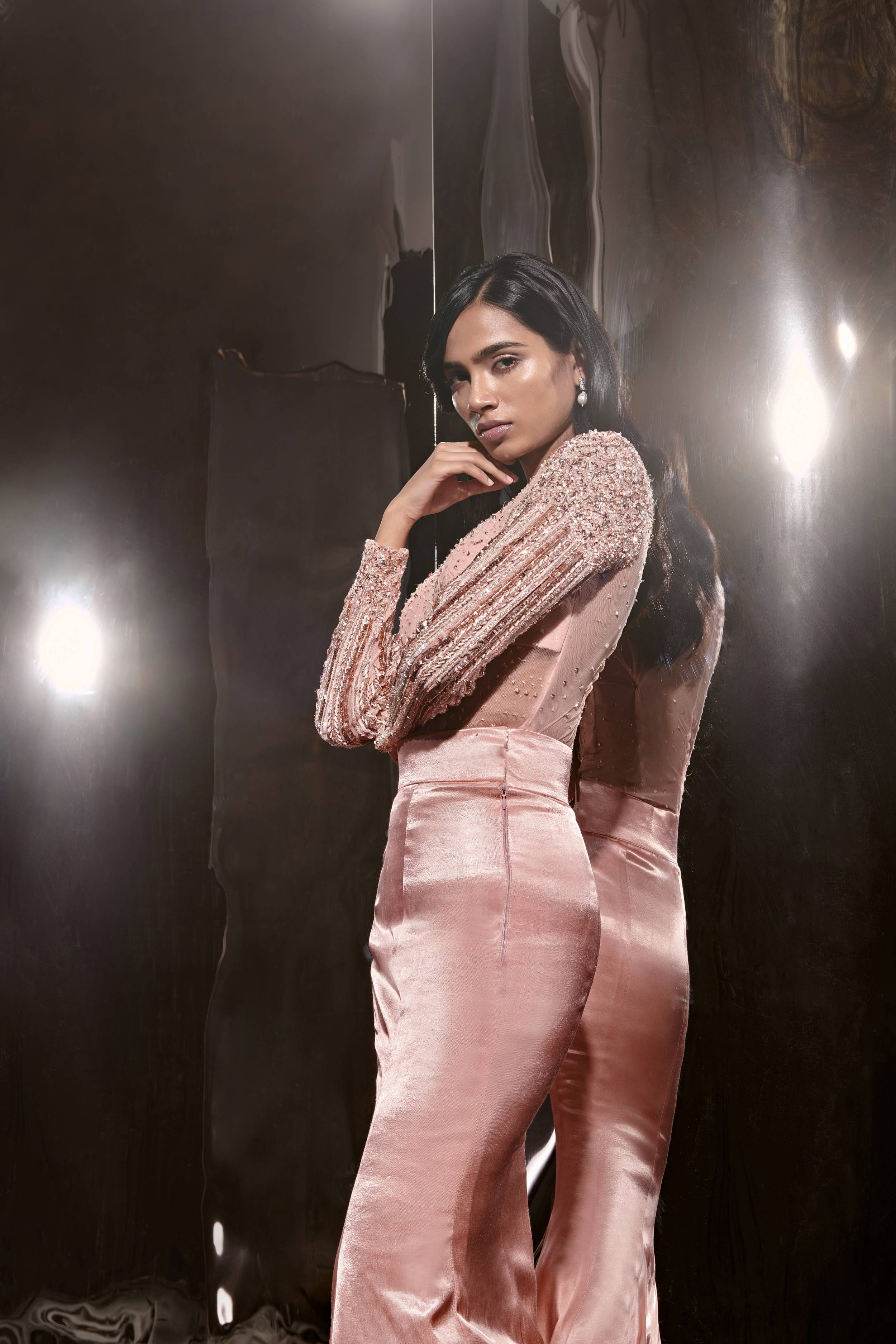 Peach Embroidered Top With Skirt - Image 2
