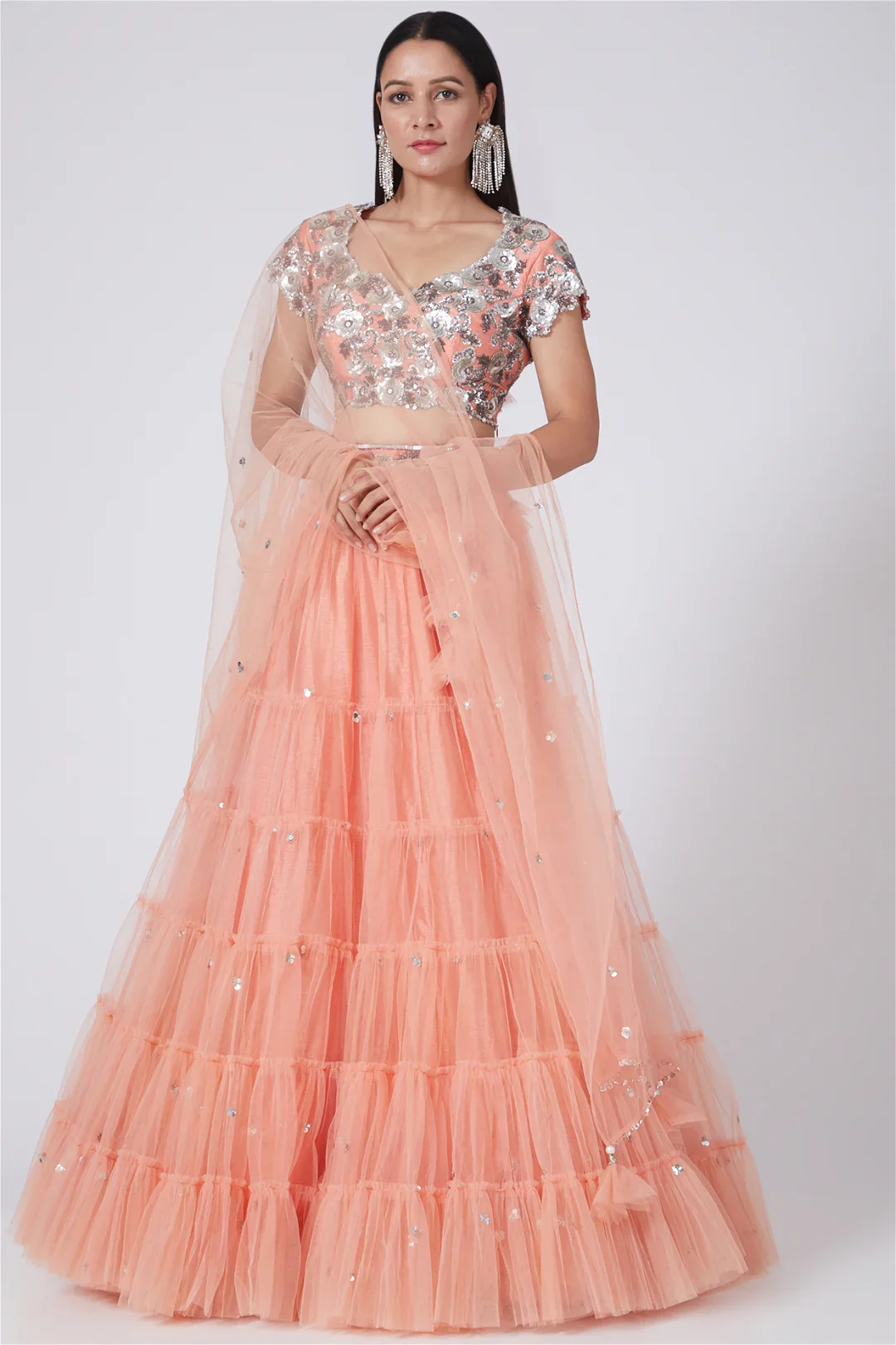 Peach Embroidered Lehenga Set