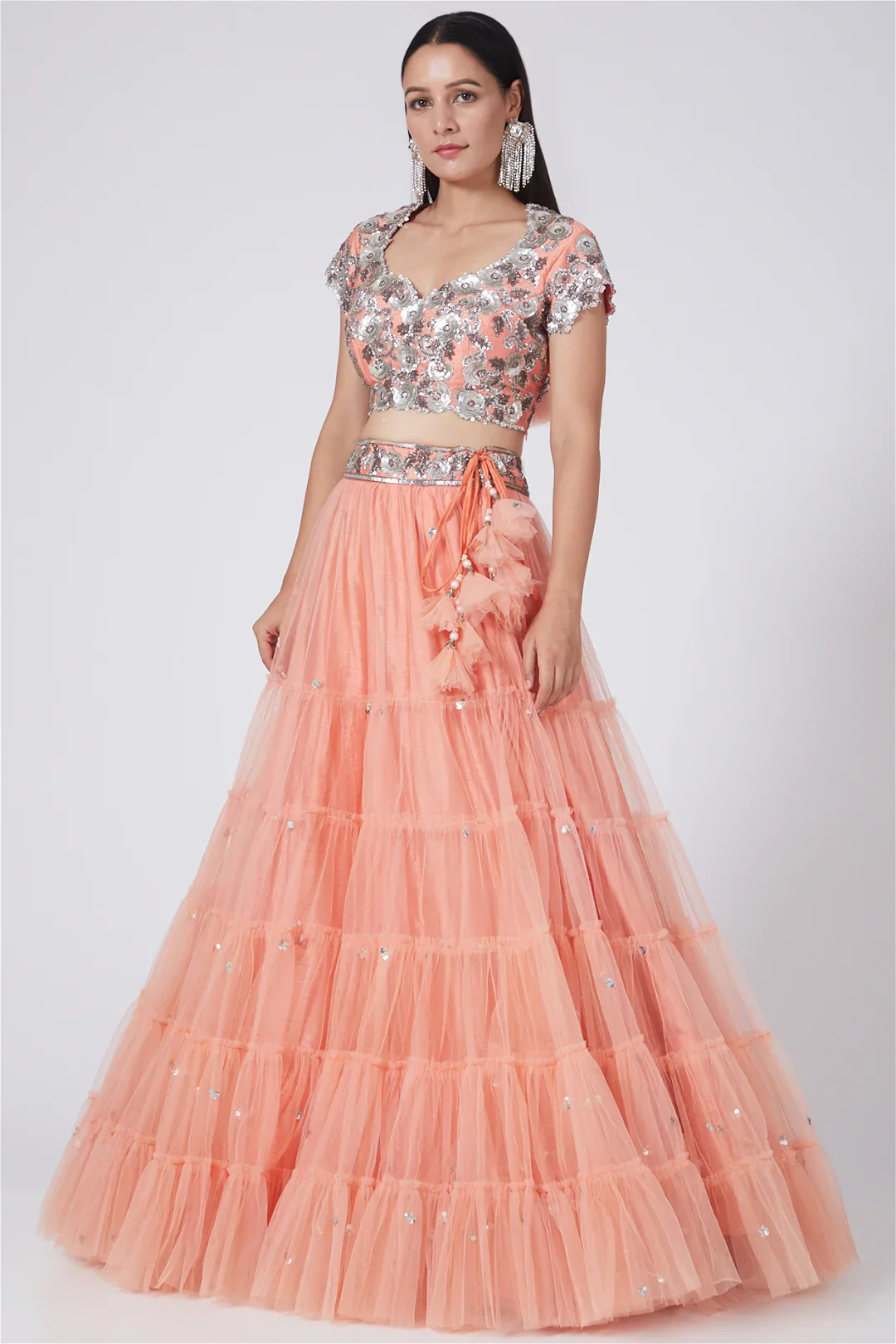Peach Embroidered Lehenga Set - Image 4