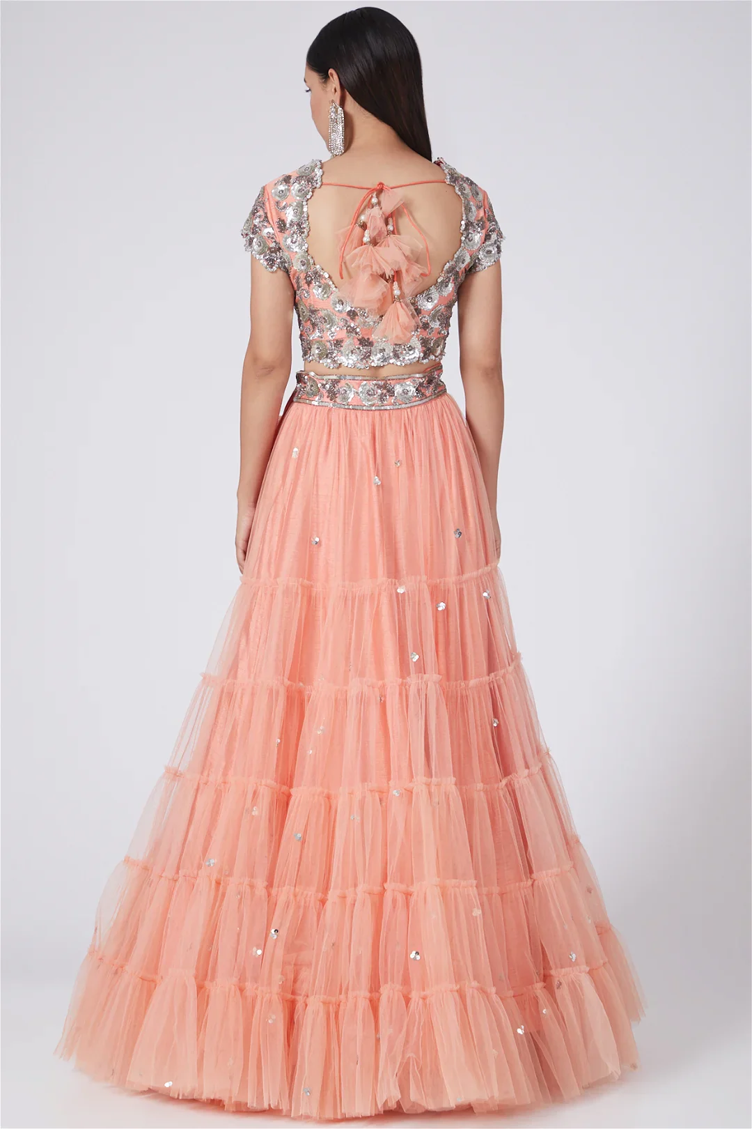 Peach Embroidered Lehenga Set - Image 5