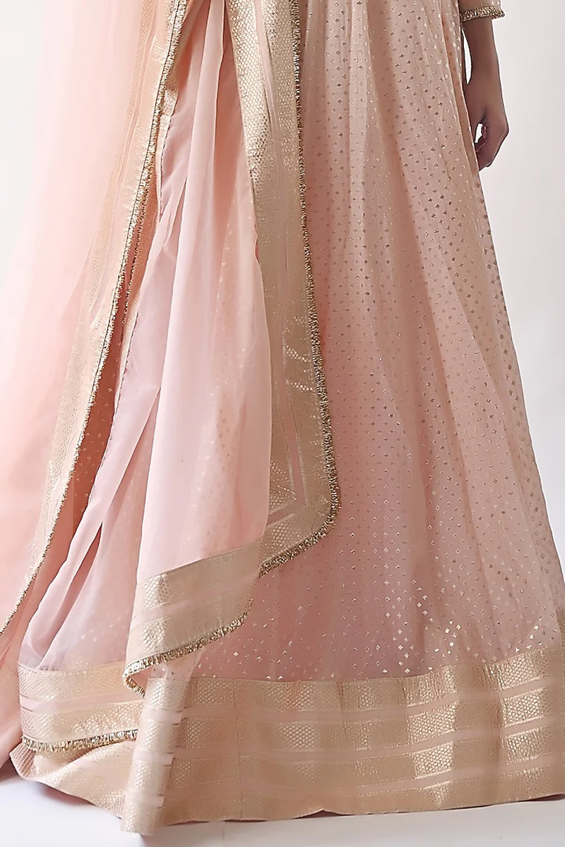 Peach Hand Embroidered Kalidar Anarkali Set - Image 4