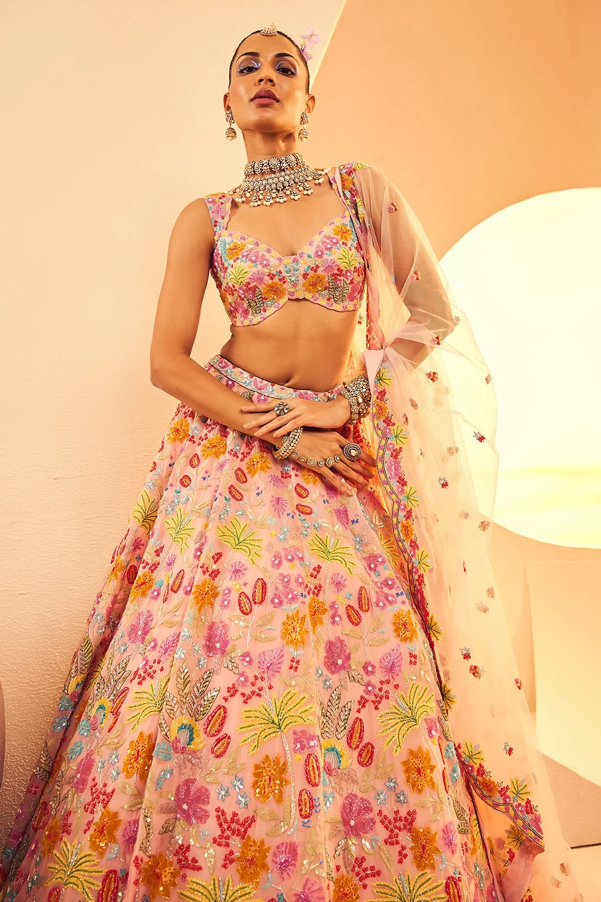 Peach Multifoilage Lehenga - Image 2