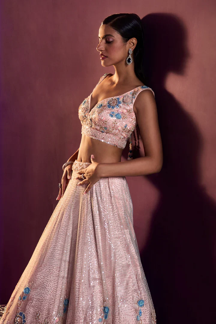Peach Net Lehenga Set - Image 3