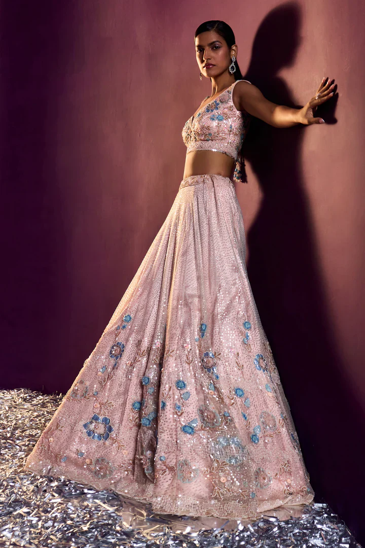 Peach Net Lehenga Set - Image 4