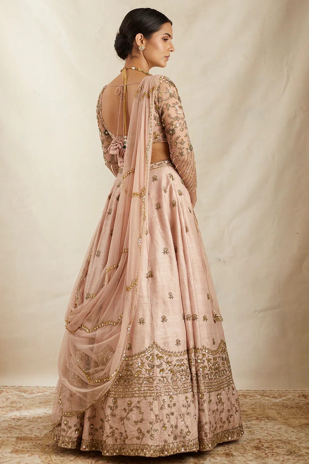 Peach Pink Raw Silk Lehenga Set - Image 2