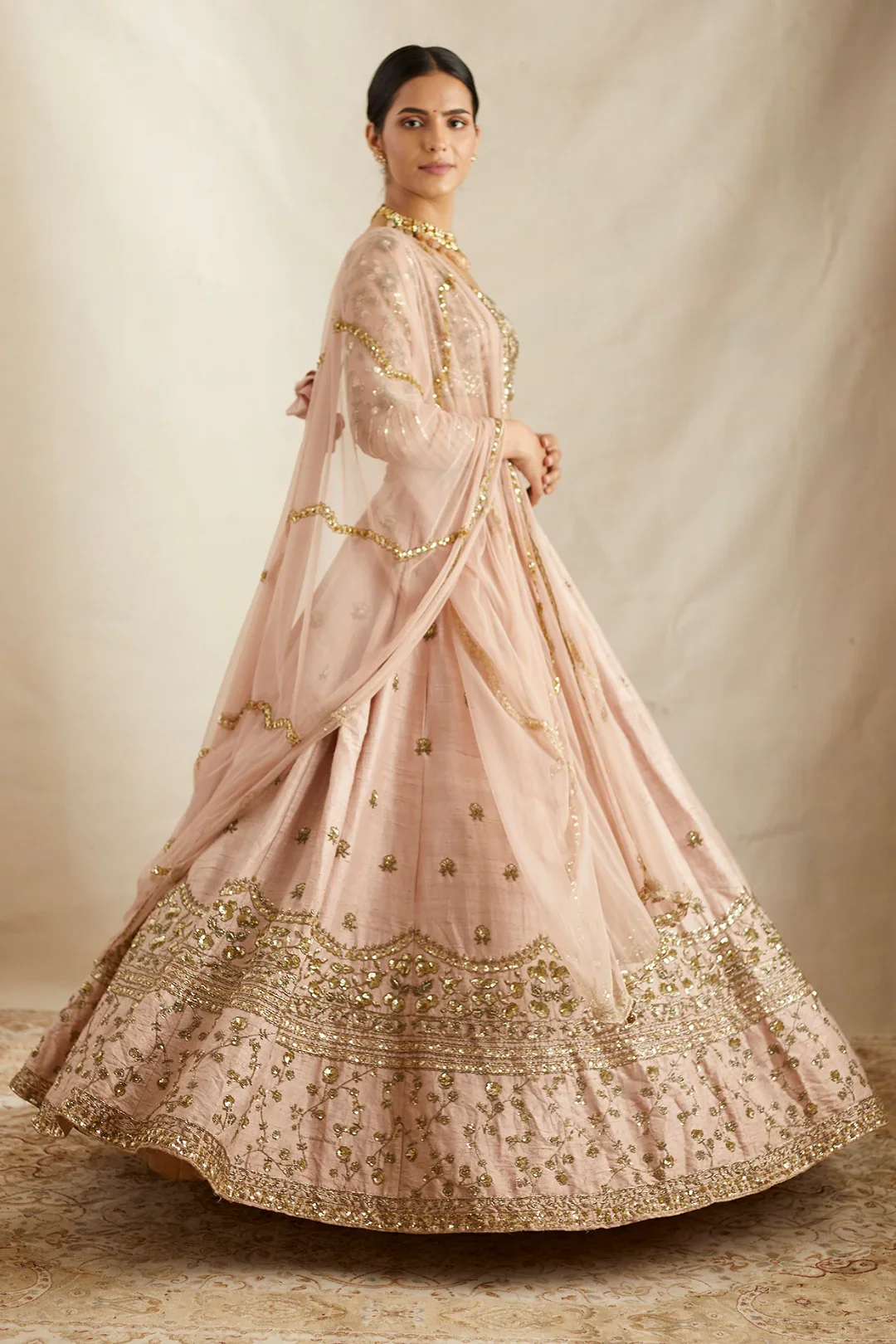 Peach Pink Raw Silk Lehenga Set - Image 4