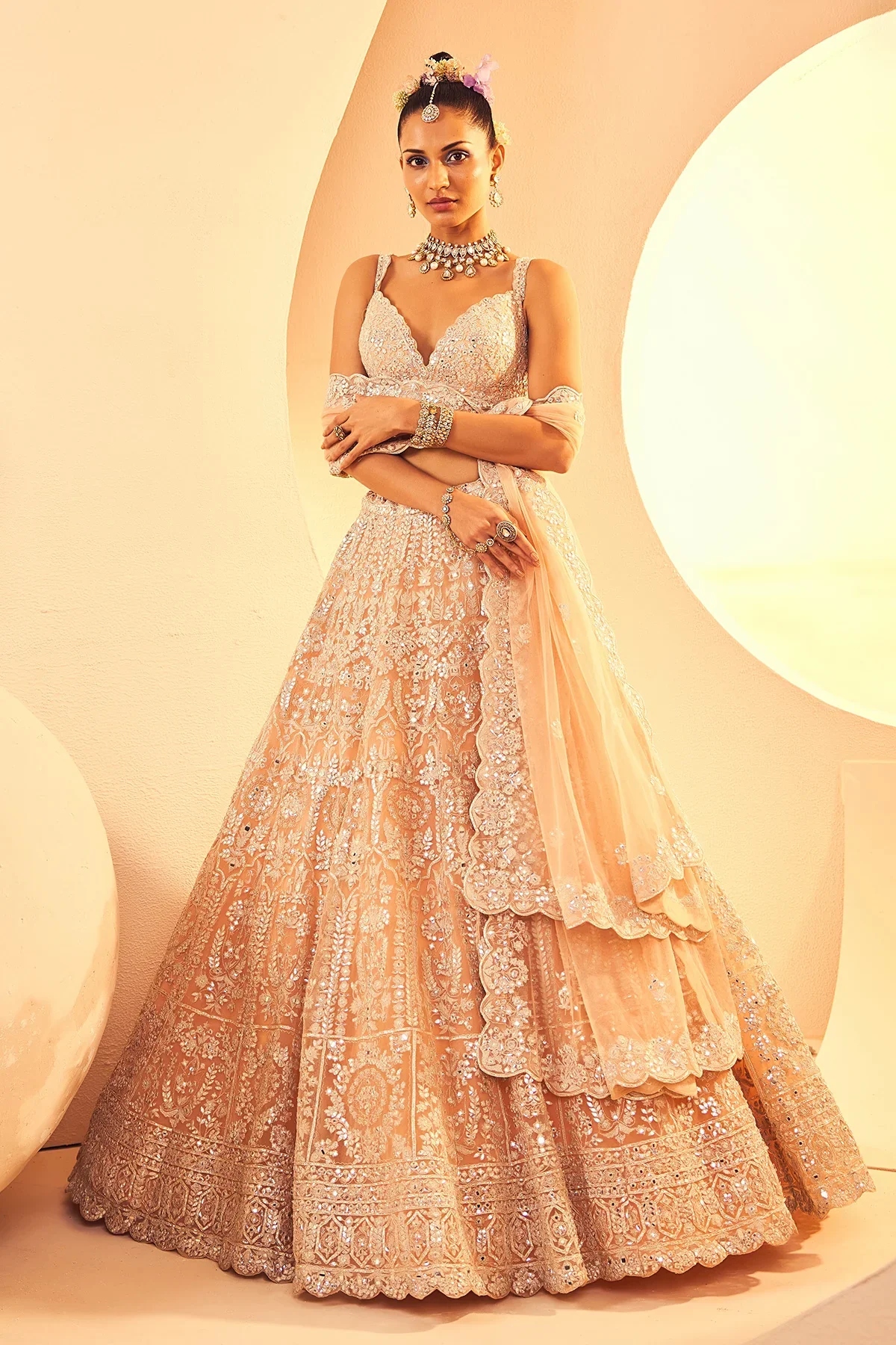 Peach Silver Lehenga - Image 3