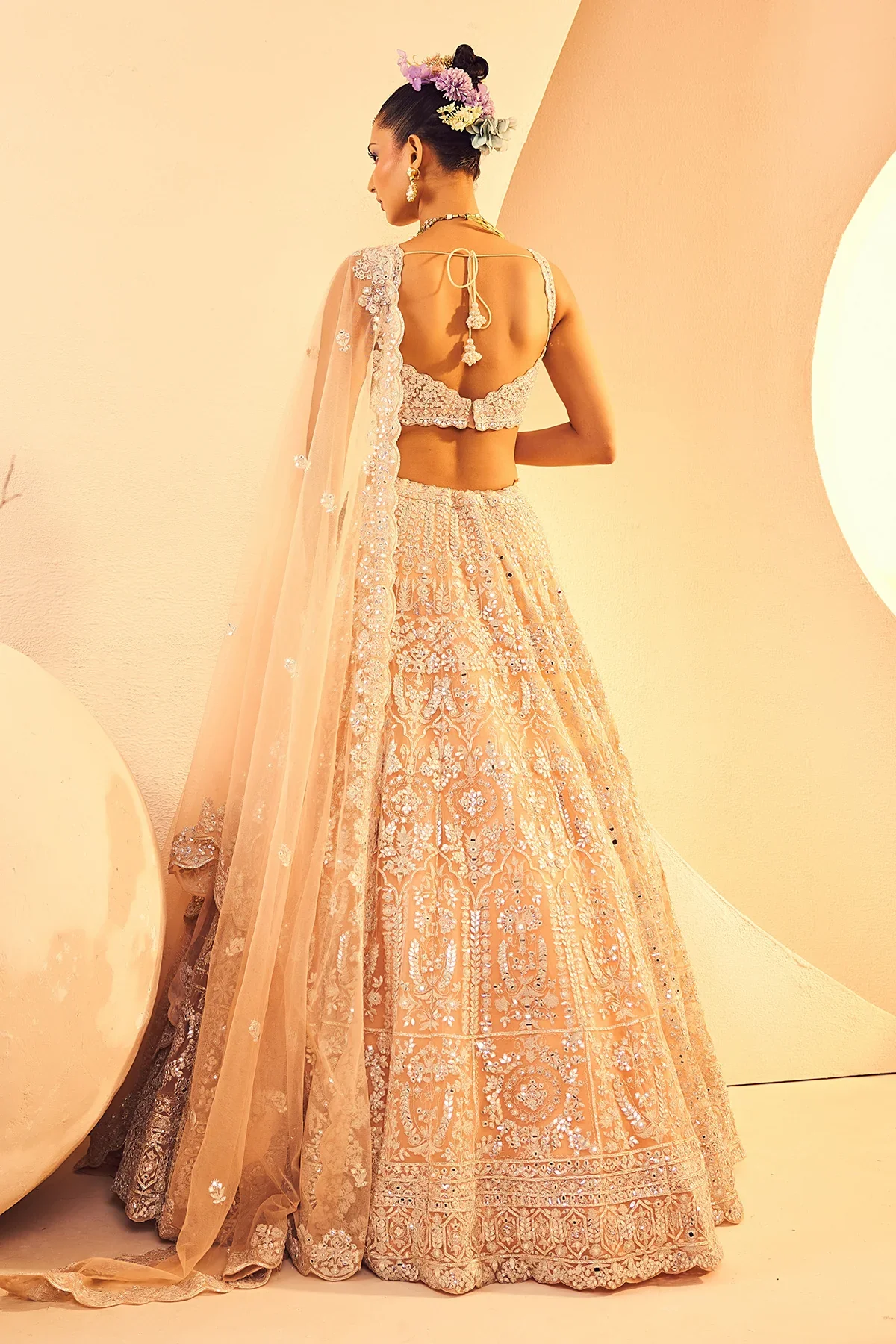 Peach Silver Lehenga - Image 4