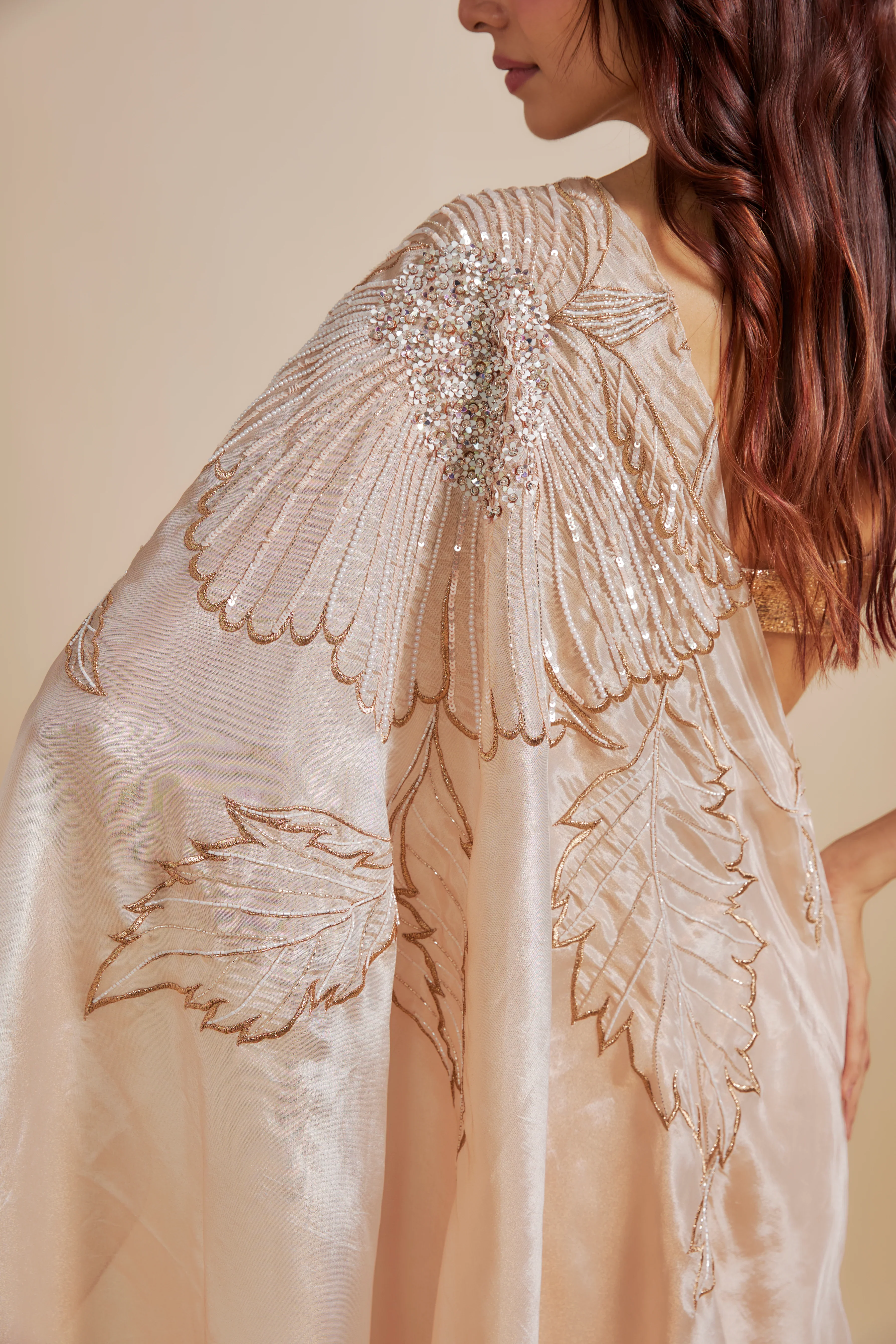 Peach Skirt Saree With Rose Gold Blouse - Image 5