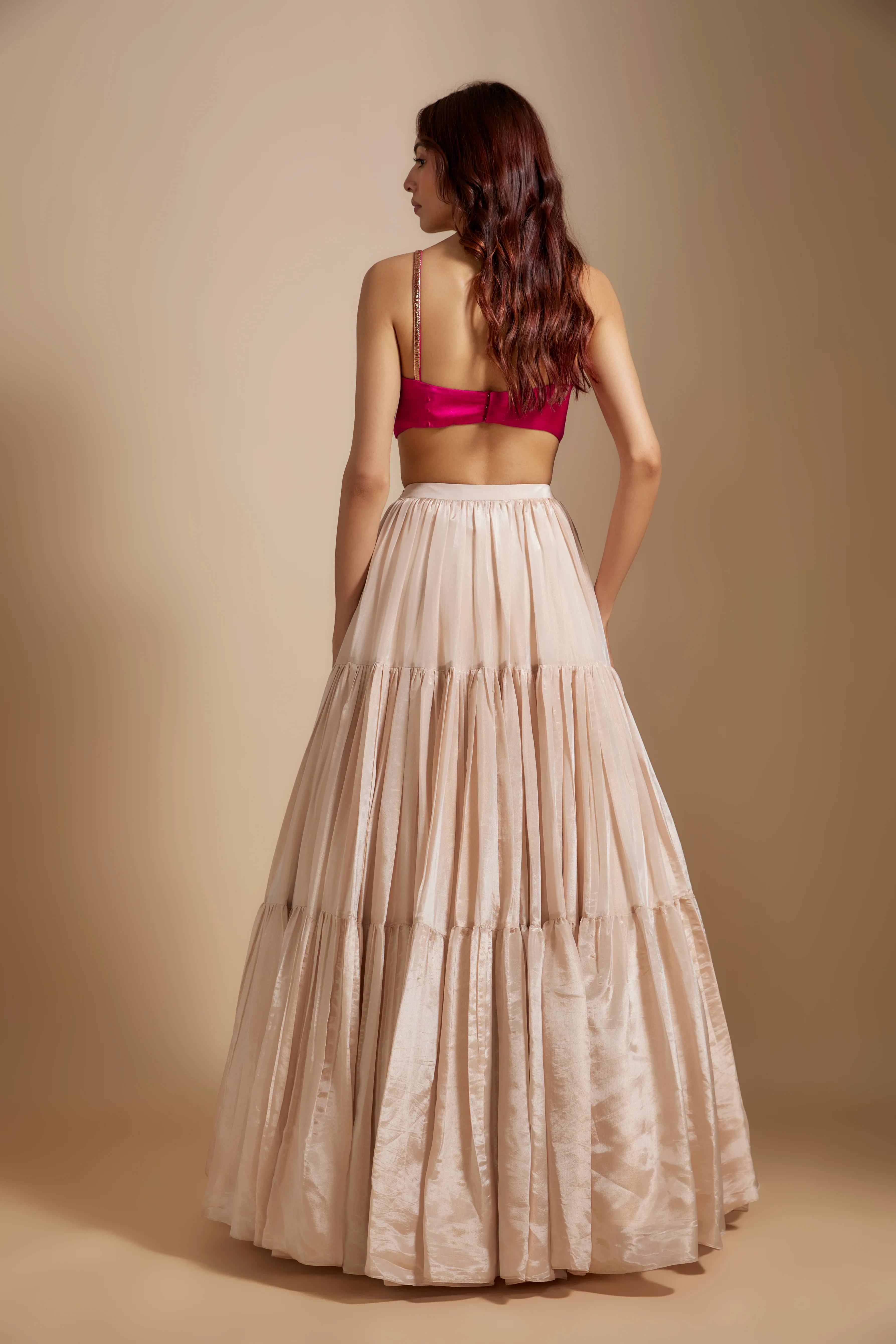 Peach Tissue Skirt With Multi- Colored Blouse With Multi-Coloured Dupatta - Image 5