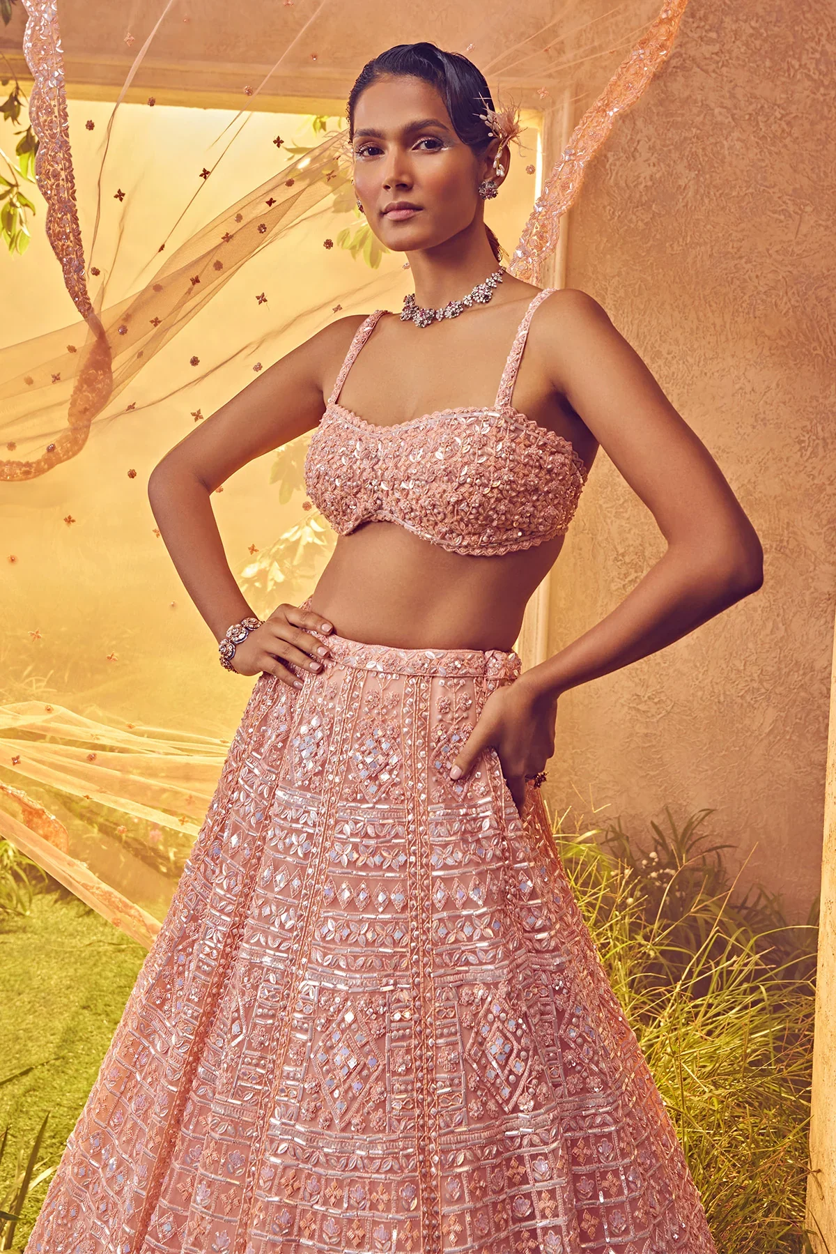 Peach Tulle Lehenga - Image 5