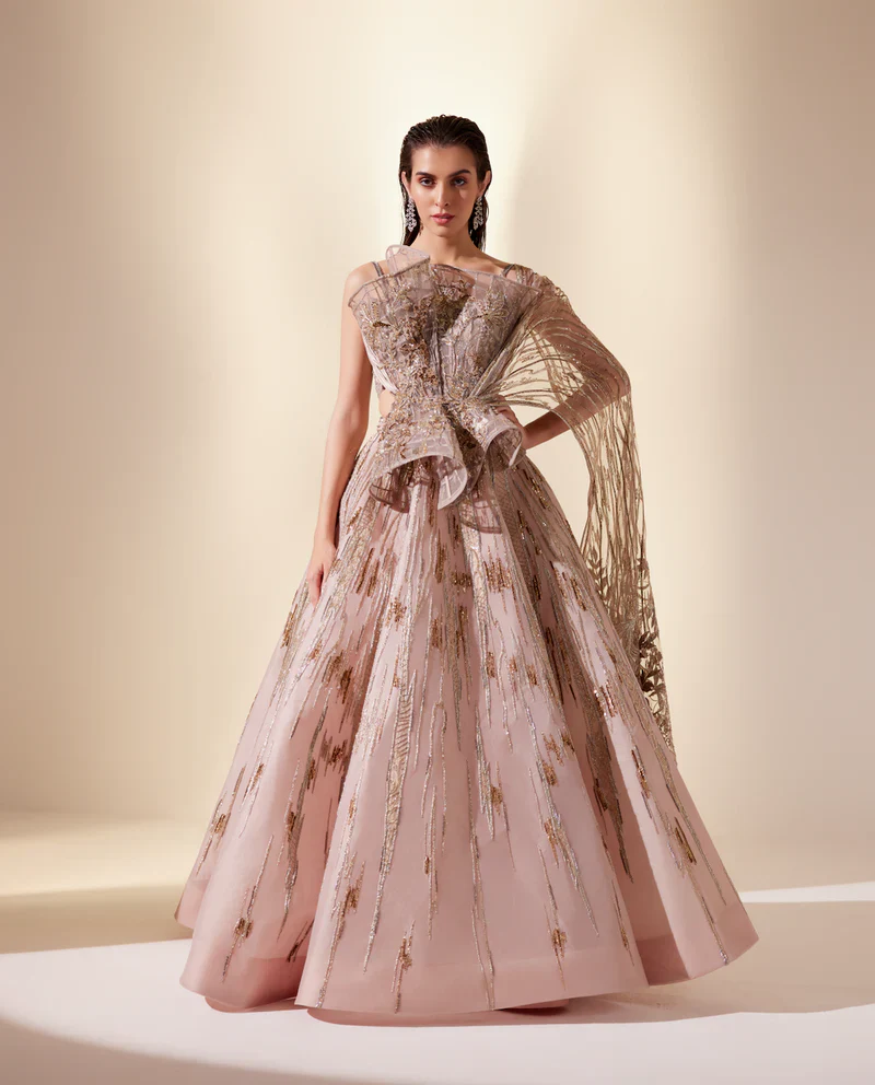 Peachy Cascade Lehenga Set