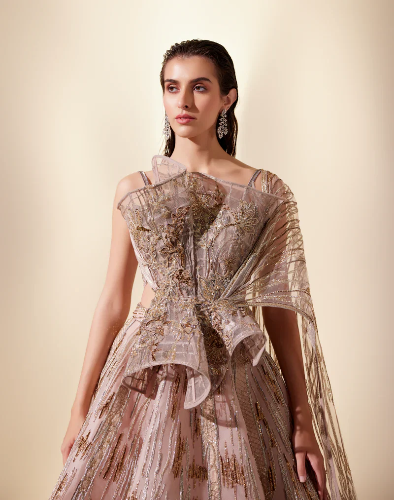 Peachy Cascade Lehenga Set - Image 2