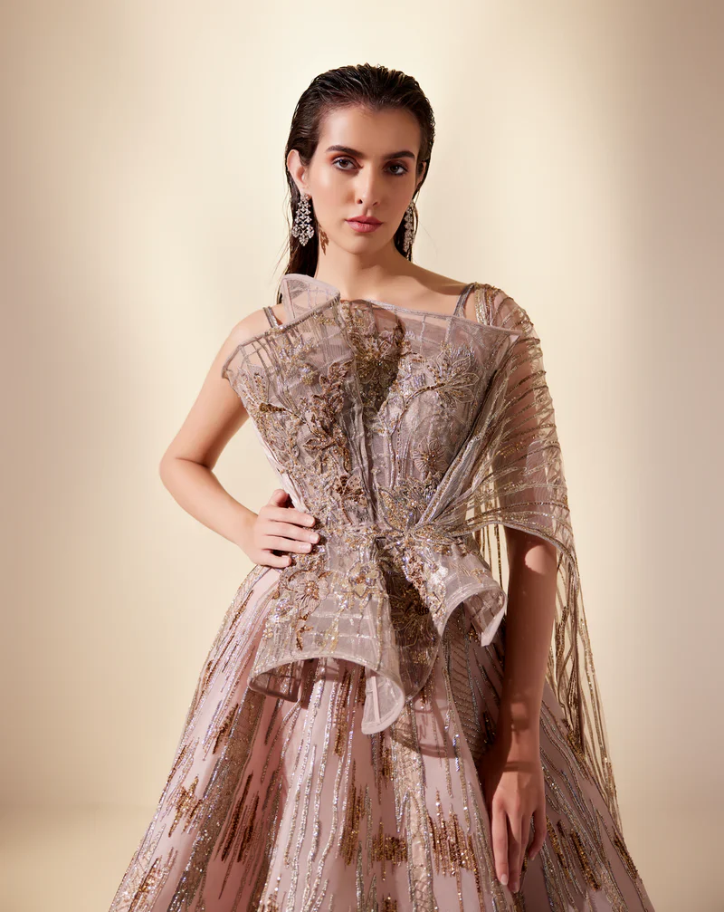 Peachy Cascade Lehenga Set - Image 3